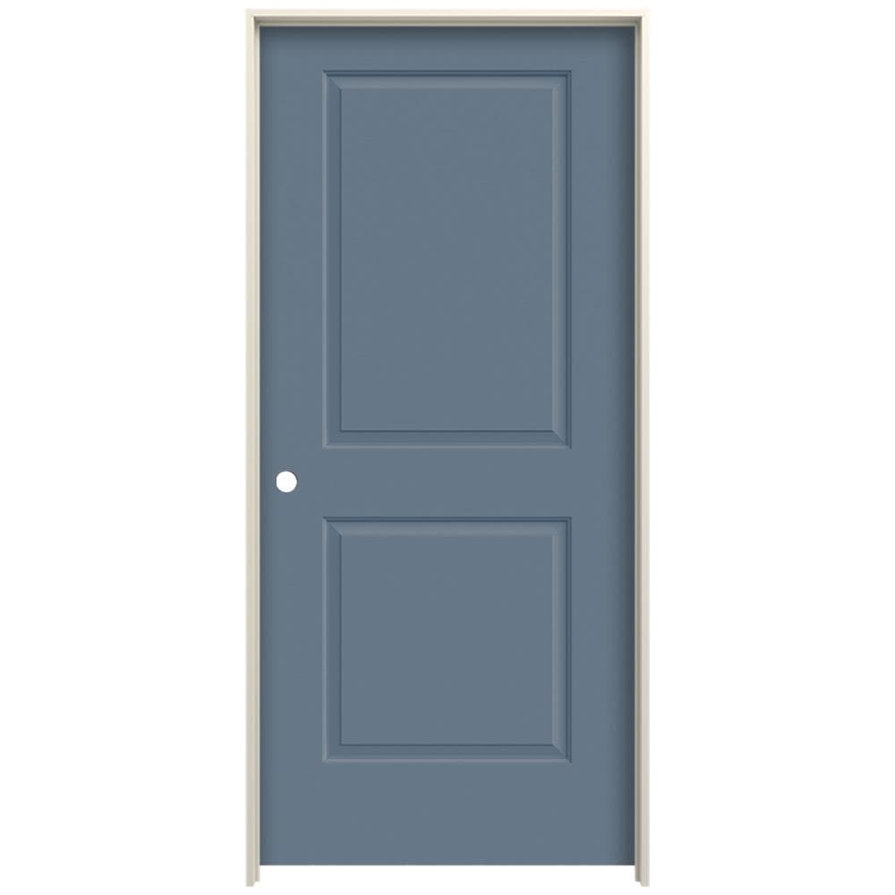 JELD-WEN 32-in x 80-in Colony Hollow Core 2-panel Square Right Hand Smooth Prefinished Molded Composite Flat Jamb Single Prehung Interior Door in Blue -  LOWOLJW225700027