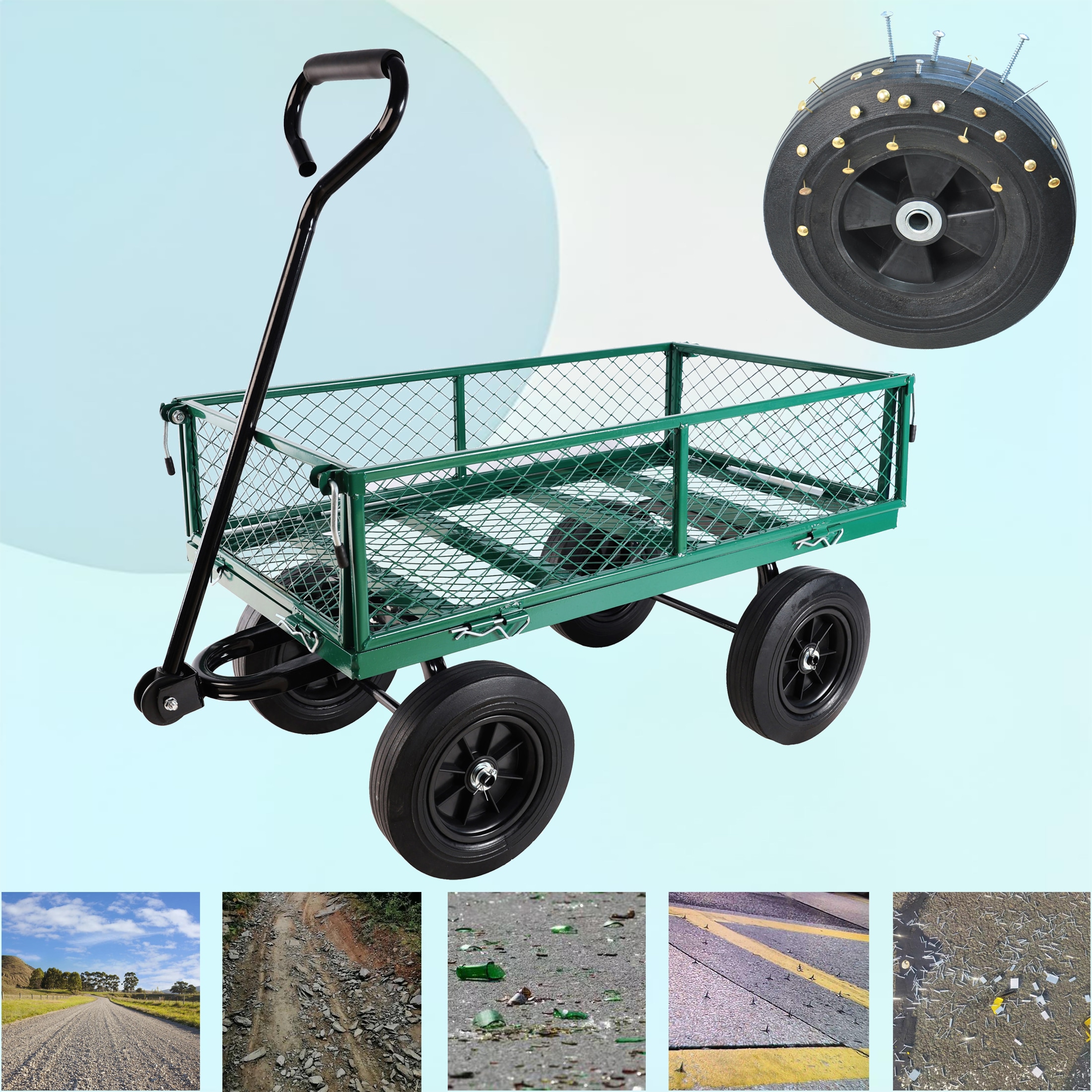 Tatayosi DJ-P253139 225lb blue flower foldable wagon with strapping system for camping shopping sports gardening fishing