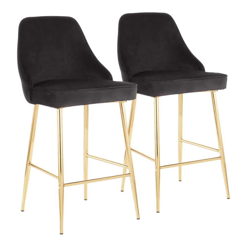 LumiSource B25-MARCEL AUVBK2 Marcel Set of 2 Gold Metal, Black Velvet 37-in H Tall Upholstered Metal Bar Stool