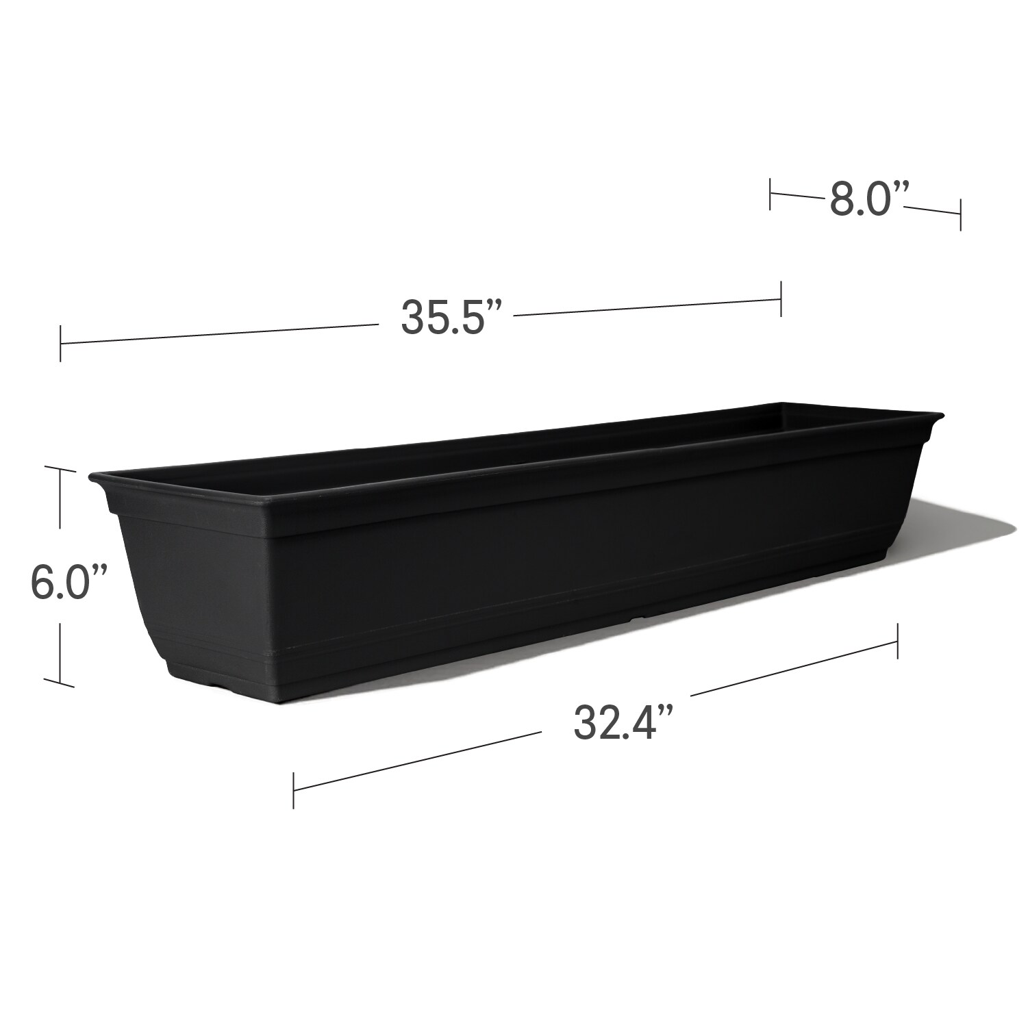 Style Selections Rectangle 35.51-in W x 6.02-in H x Black Recycled plastic Indoor/Outdoor Window box