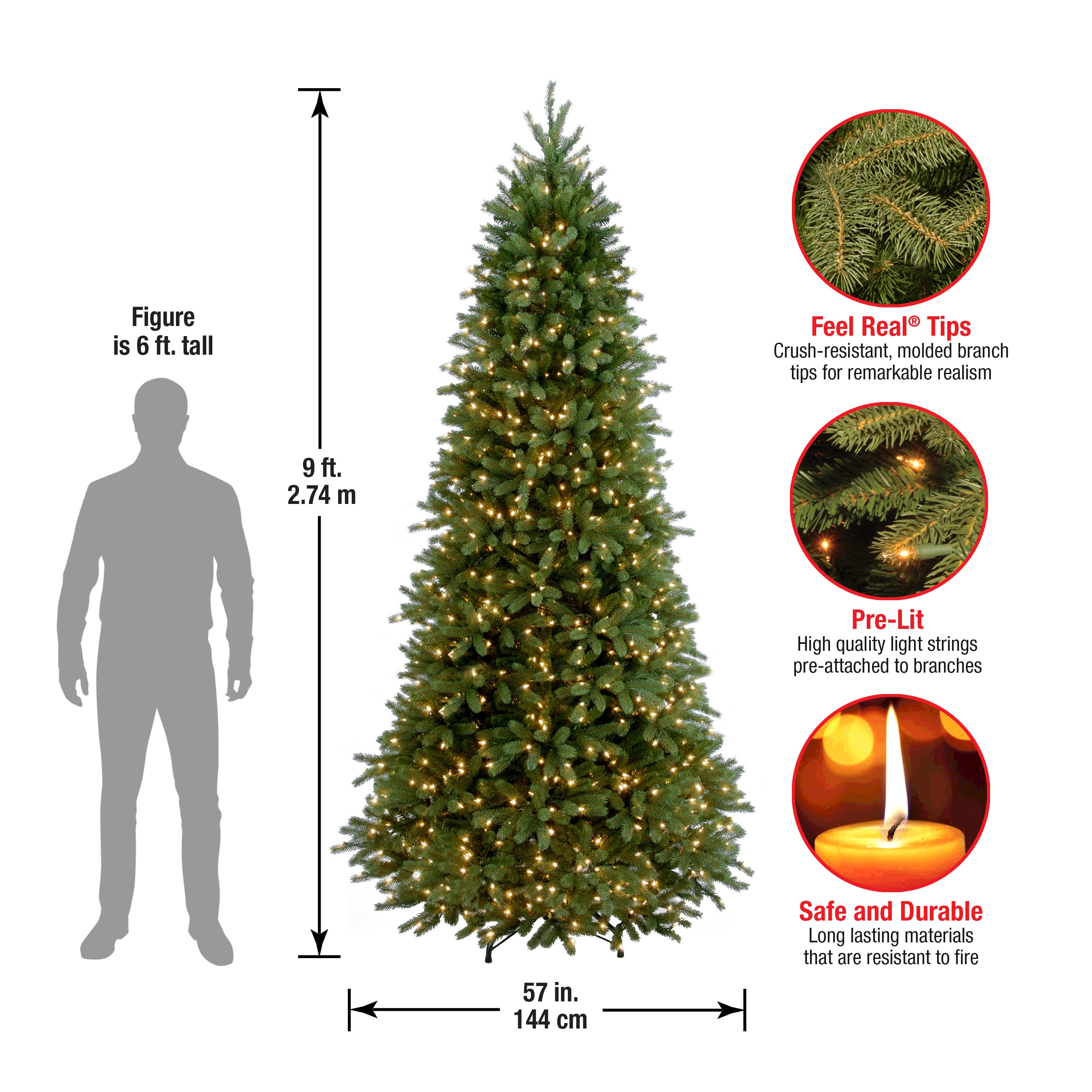 National Tree Company 9-ft Fraser Fir Pre-lit Slim Artificial Christmas ...