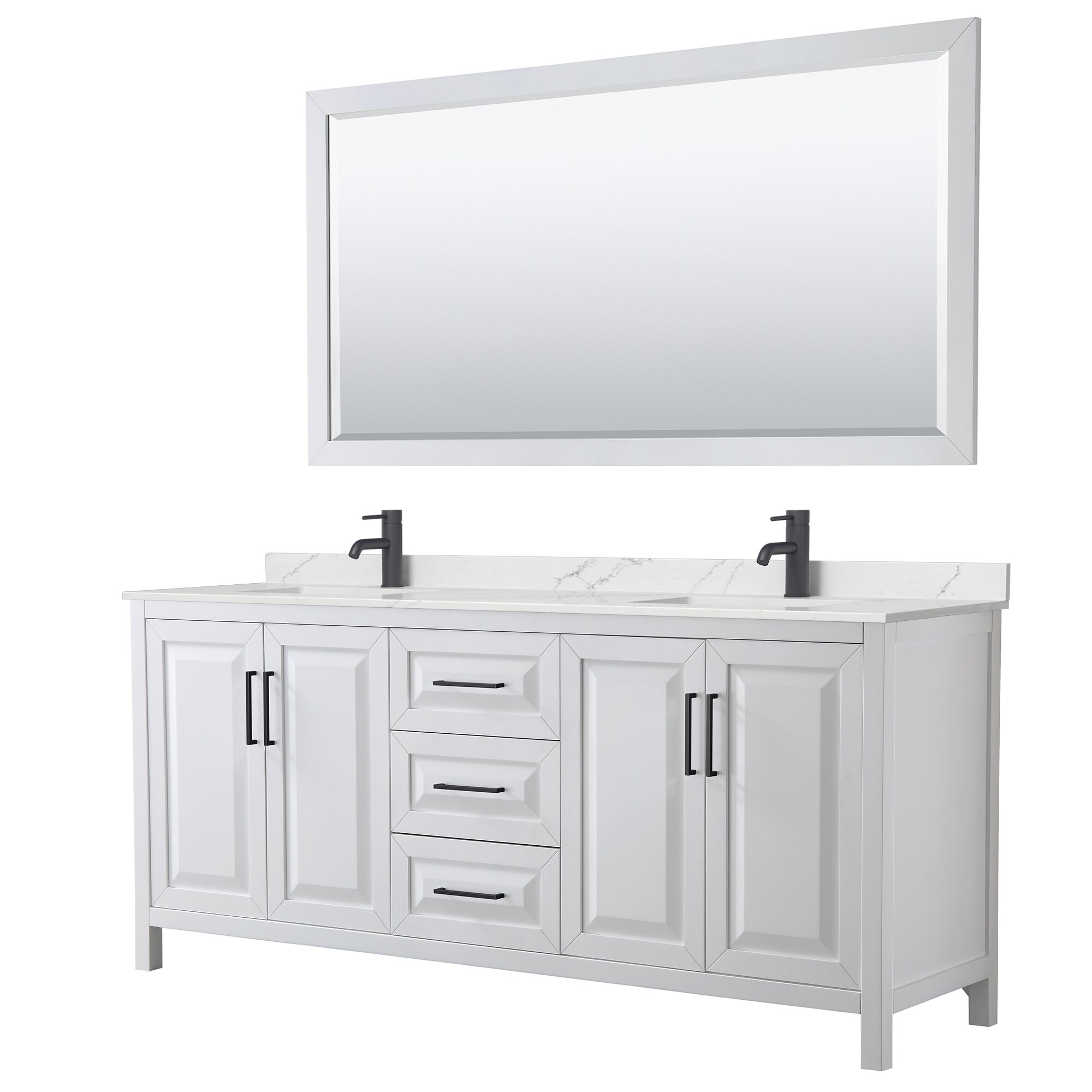 Wyndham Collection - Daria 80-in White with Matte Black Trim Undermount Double Sink Bathroom Vani...