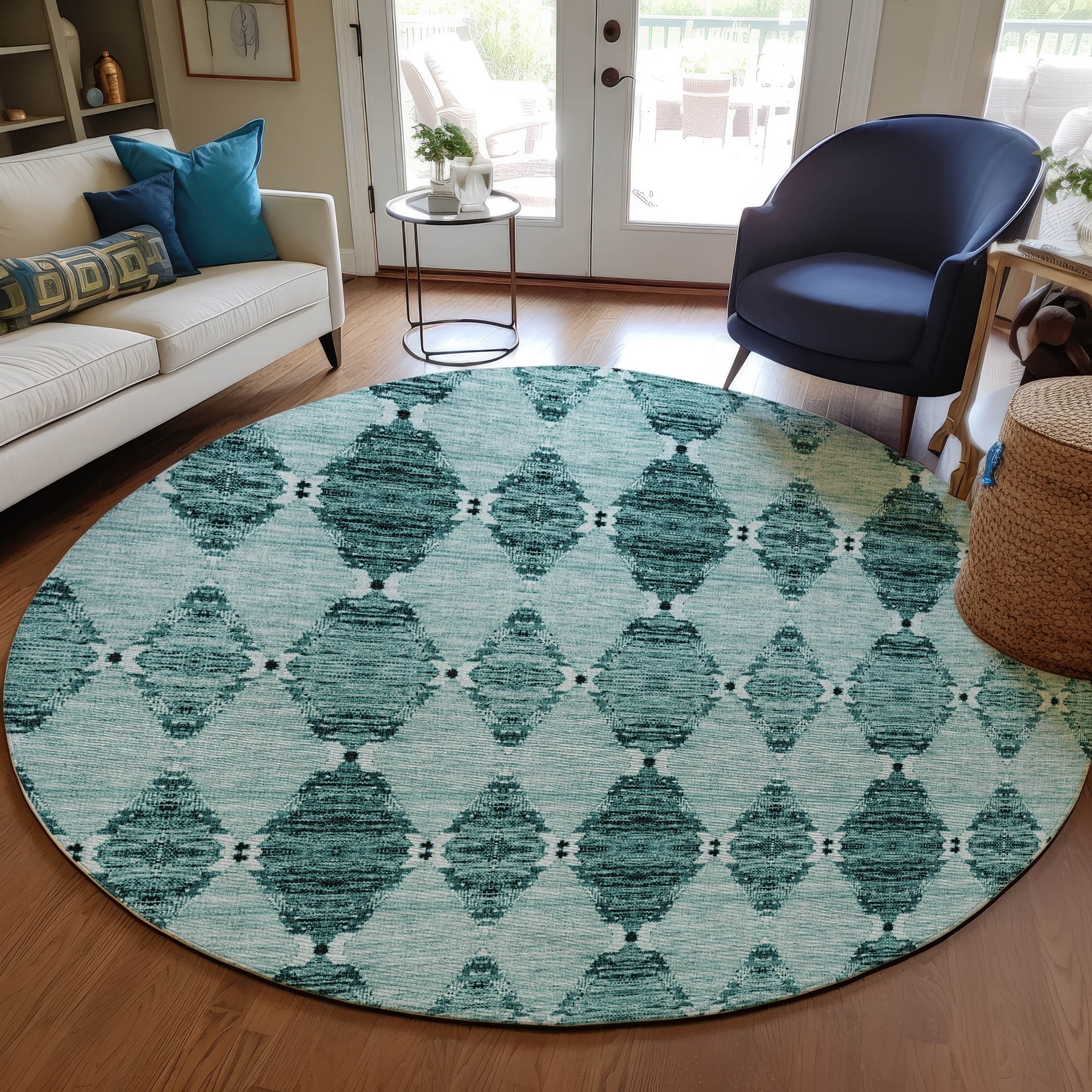 Addison Rugs ACN610TE8RO Chantille ACN610TE 8 x 8 (ft) Polyester Teal Round Indoor/Outdoor Abstract Machine washable Area rug