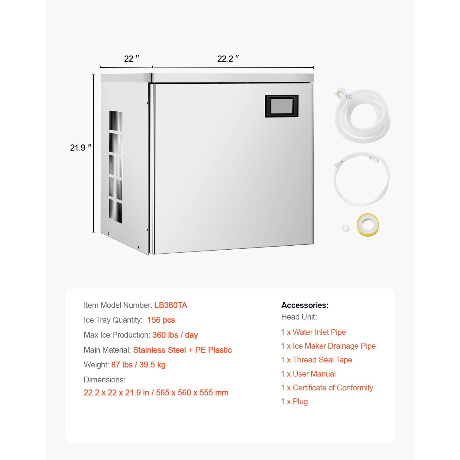 VEVOR QZDQPJ550W10IEF8OV1 Icemaker-Access - View #8