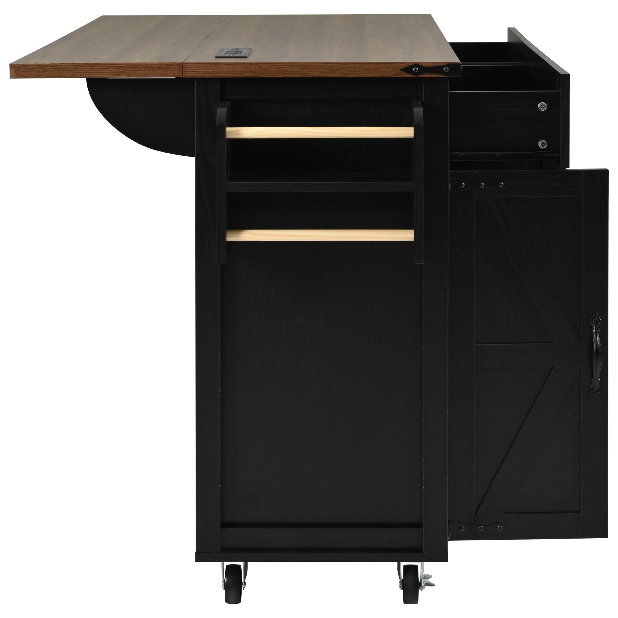 Bybafun Black Mdf Base with Mdf Top Rolling Kitchen Island (17.7-in x 53.5-in x 36.5-in)