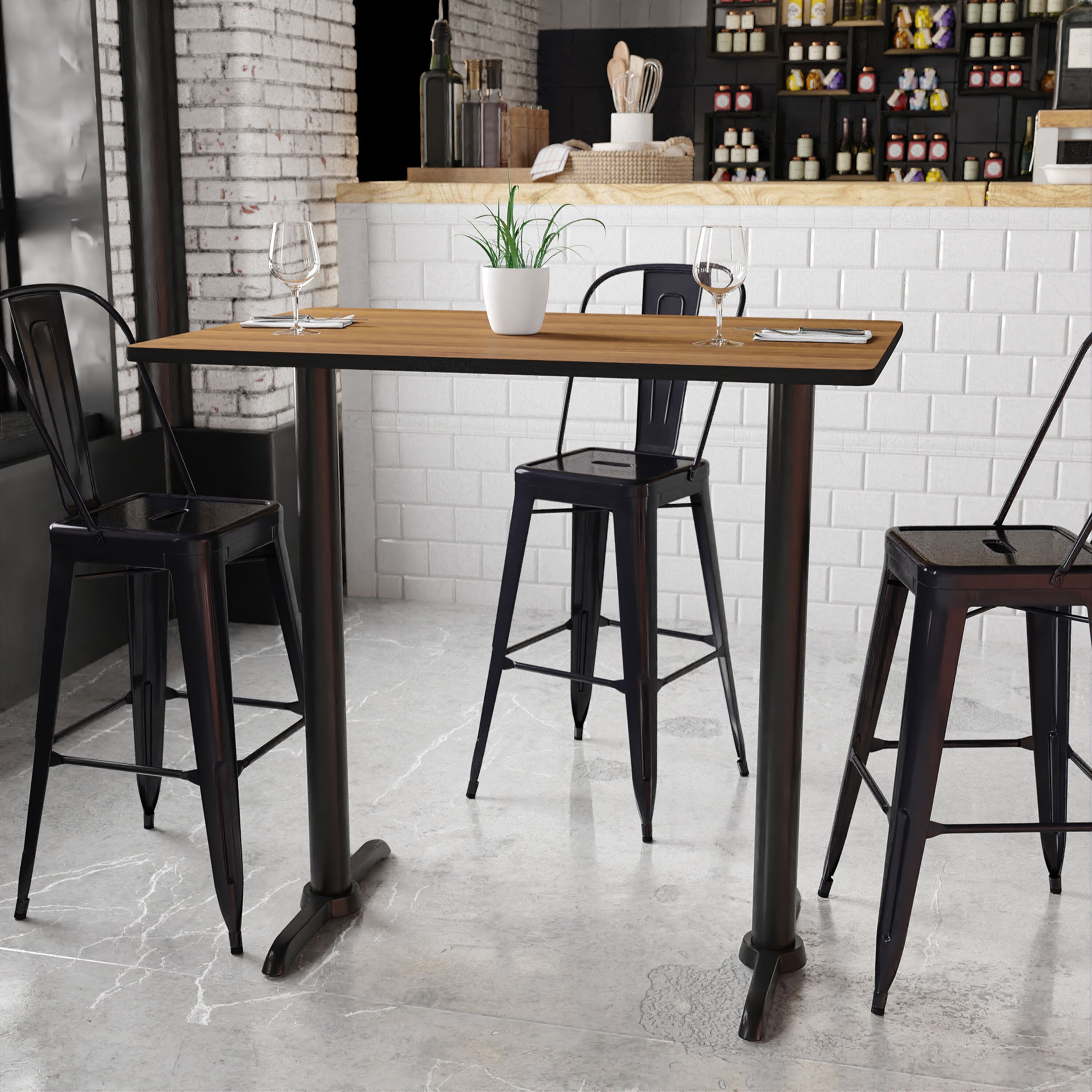 Flash Furniture 889142006985 Walnut Contemporary/Modern Bar Table, Wood Veneer with Black Metal Base 45-in L x 43.13-in H
