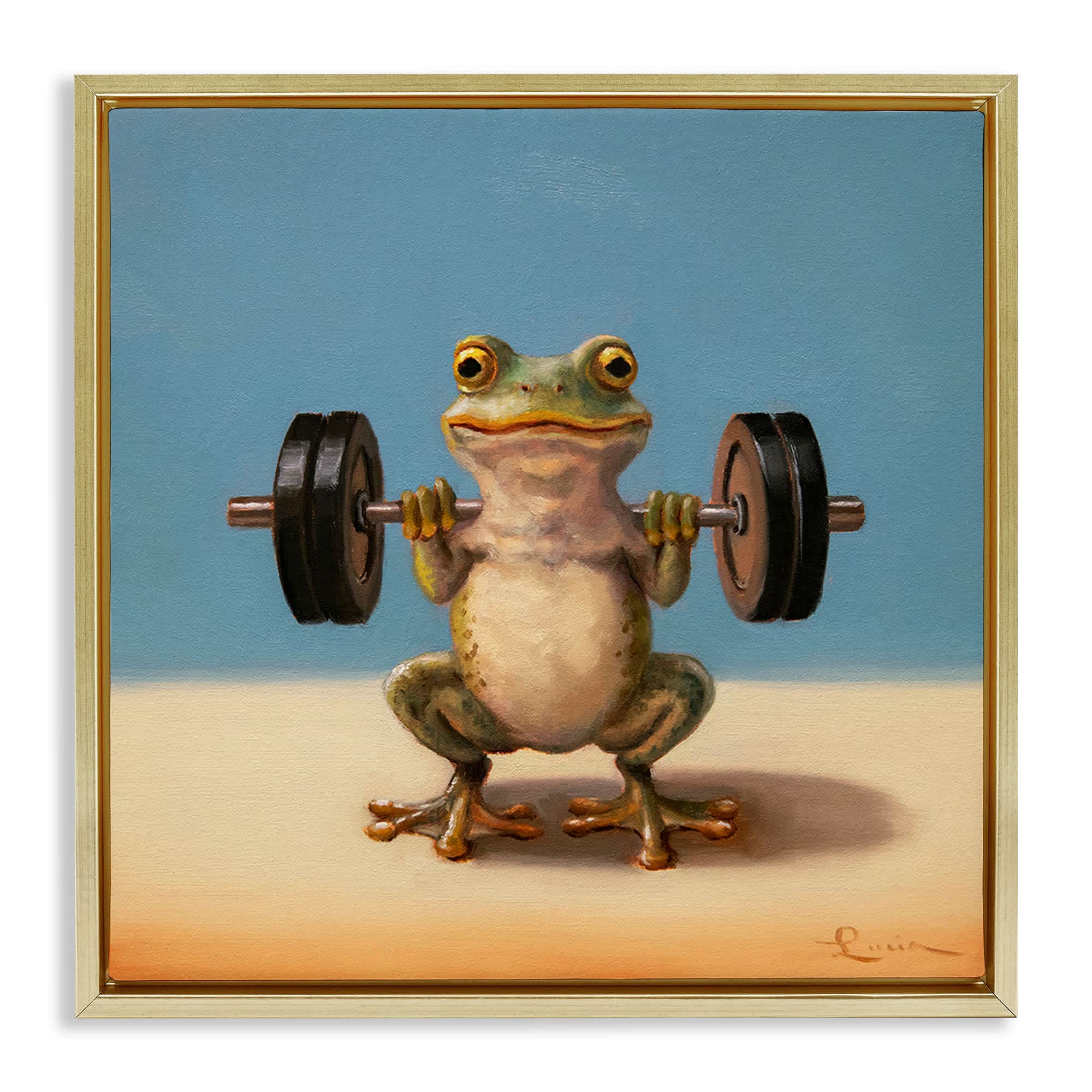 Stupell Industries BS-775-FFG-24X24 Weightlifting Frog Training Floating Frame design by Lucia Heffernan