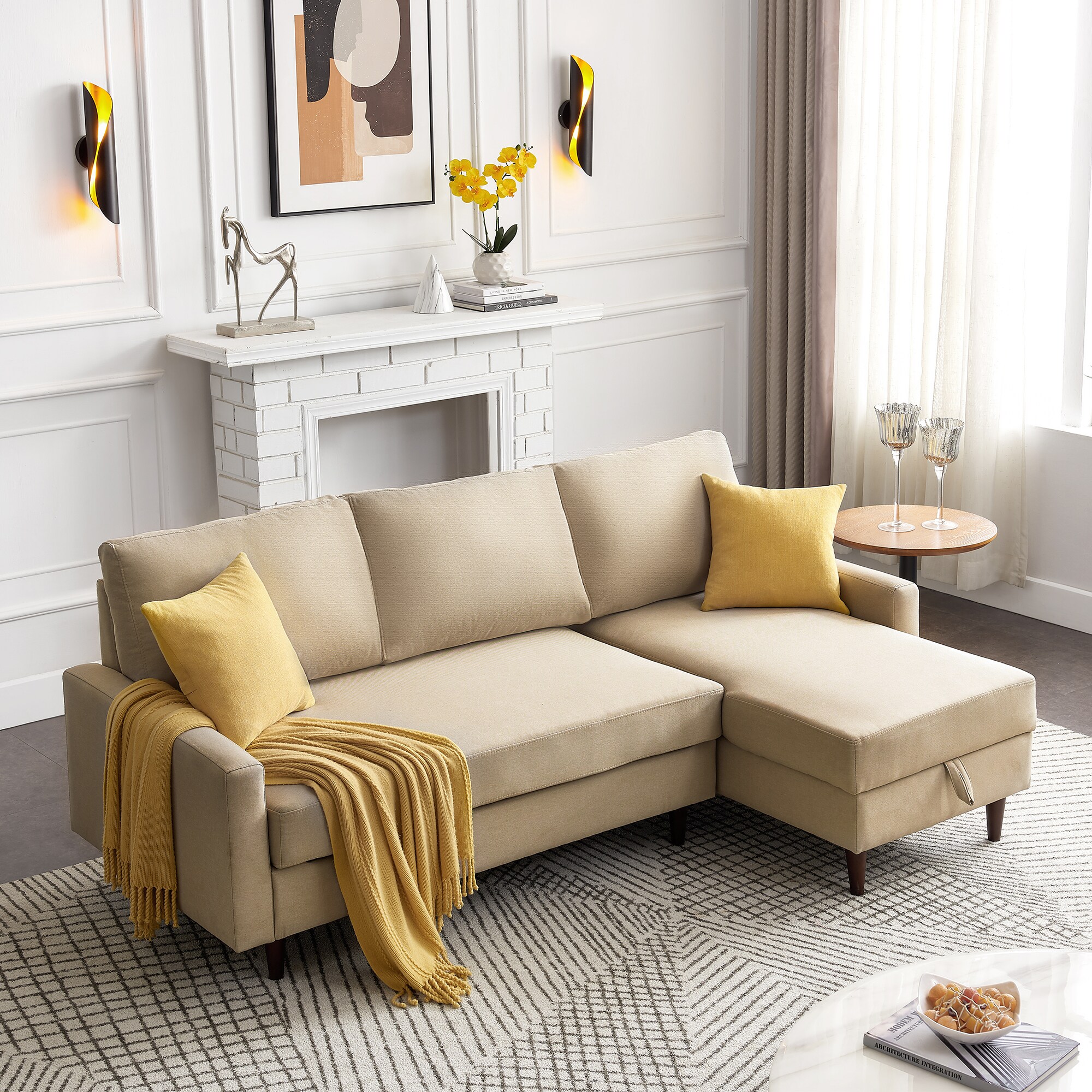 Clihome Modern Beige Polyester/Blend Sectional in the Couches, Sofas ...