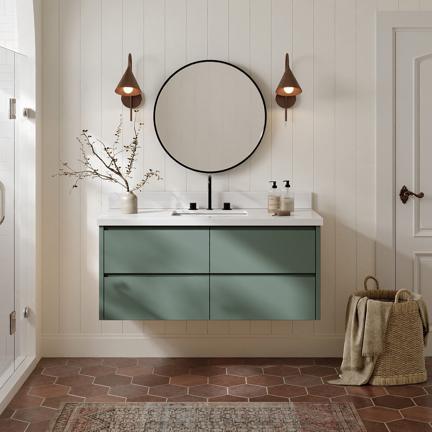 ARIEL West 48-in Vintage Green Undermount Single Sink Bathroom Vanity with Pure White Quartz Quartz Top
