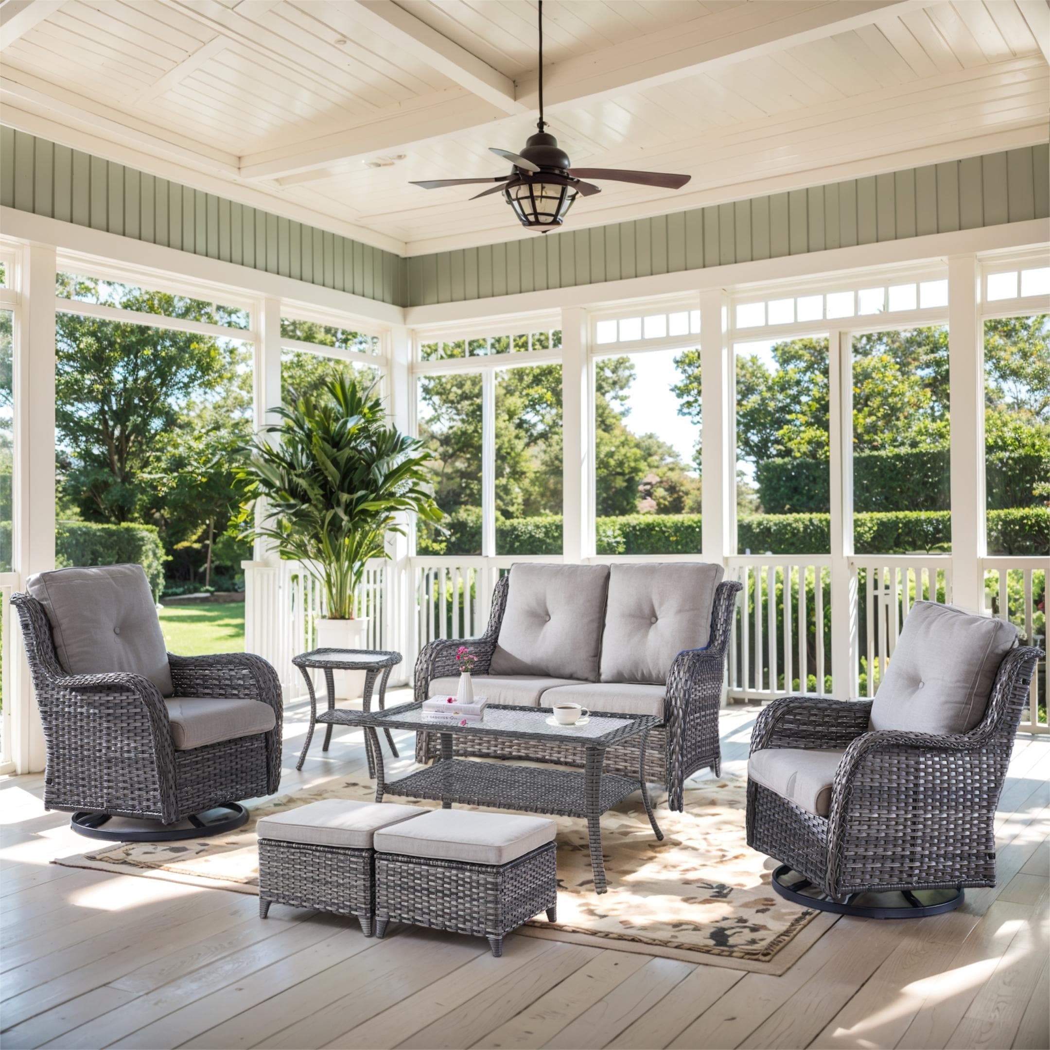  PA039036016112-2 PAnorama Series 7 -Piece Wicker Patio Conversation Set with Gray Cushions