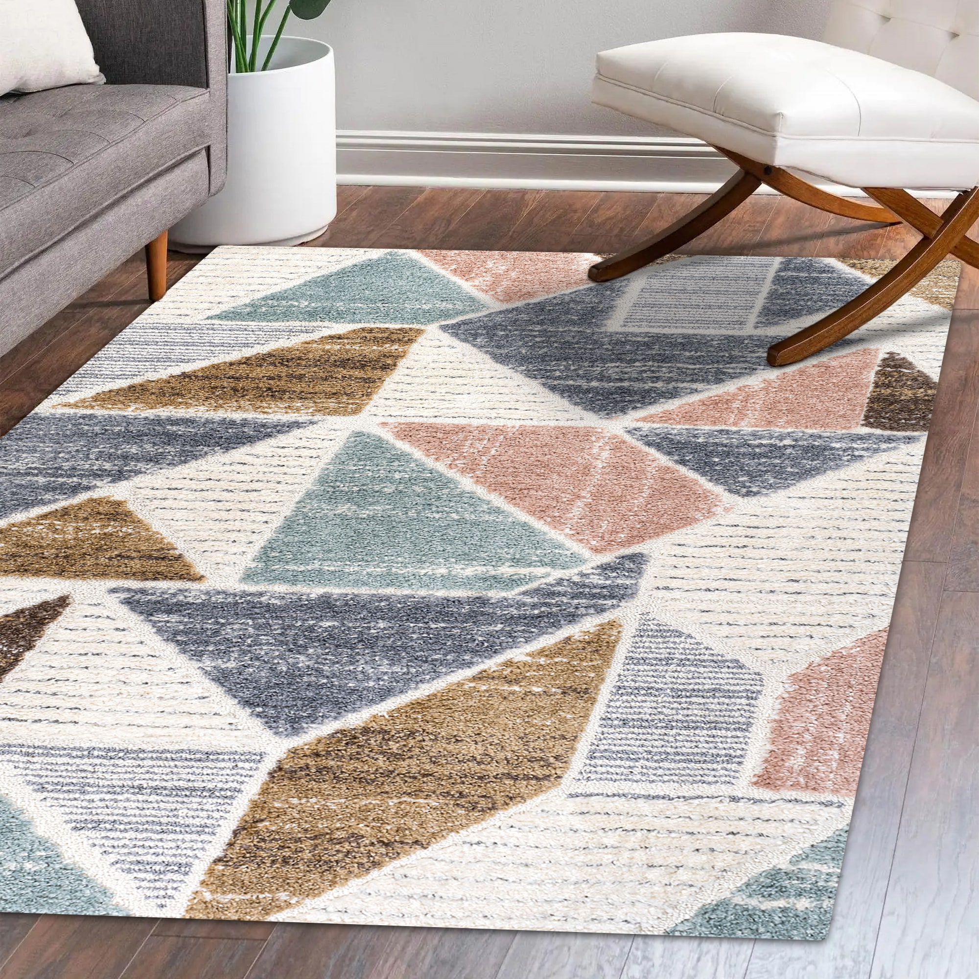 Ivory Geometric Synthetic Flat Woven Reversible Area Rug