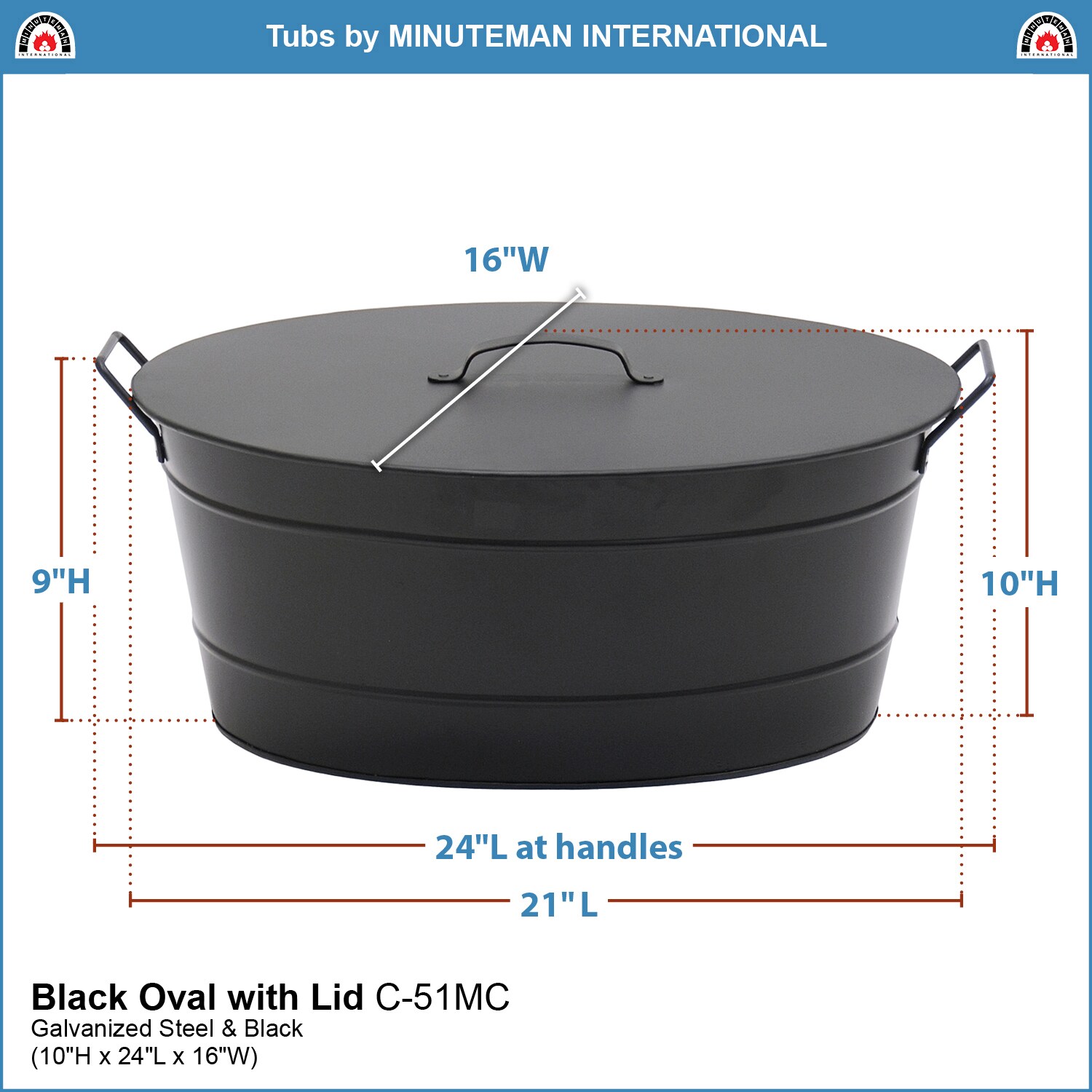 14 in. Tall Black Traditional Galvanized Steel Round Small Pellet Bucket  with Handles