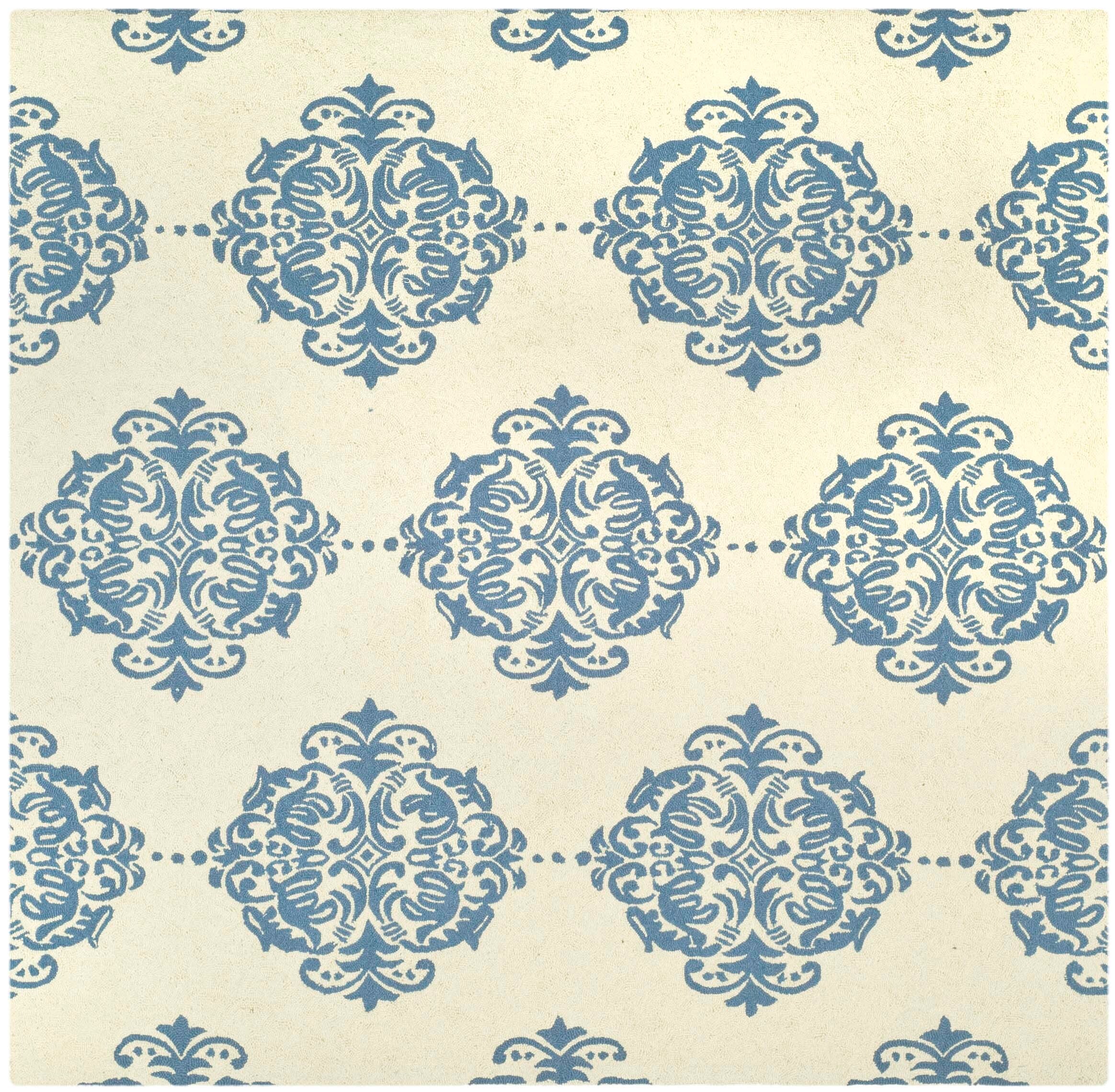 Safavieh HK145A-6SQ Chelsea Damask 6 x 6 (ft) Tufted Wool Ivory/Blue Square Indoor Damask Area rug