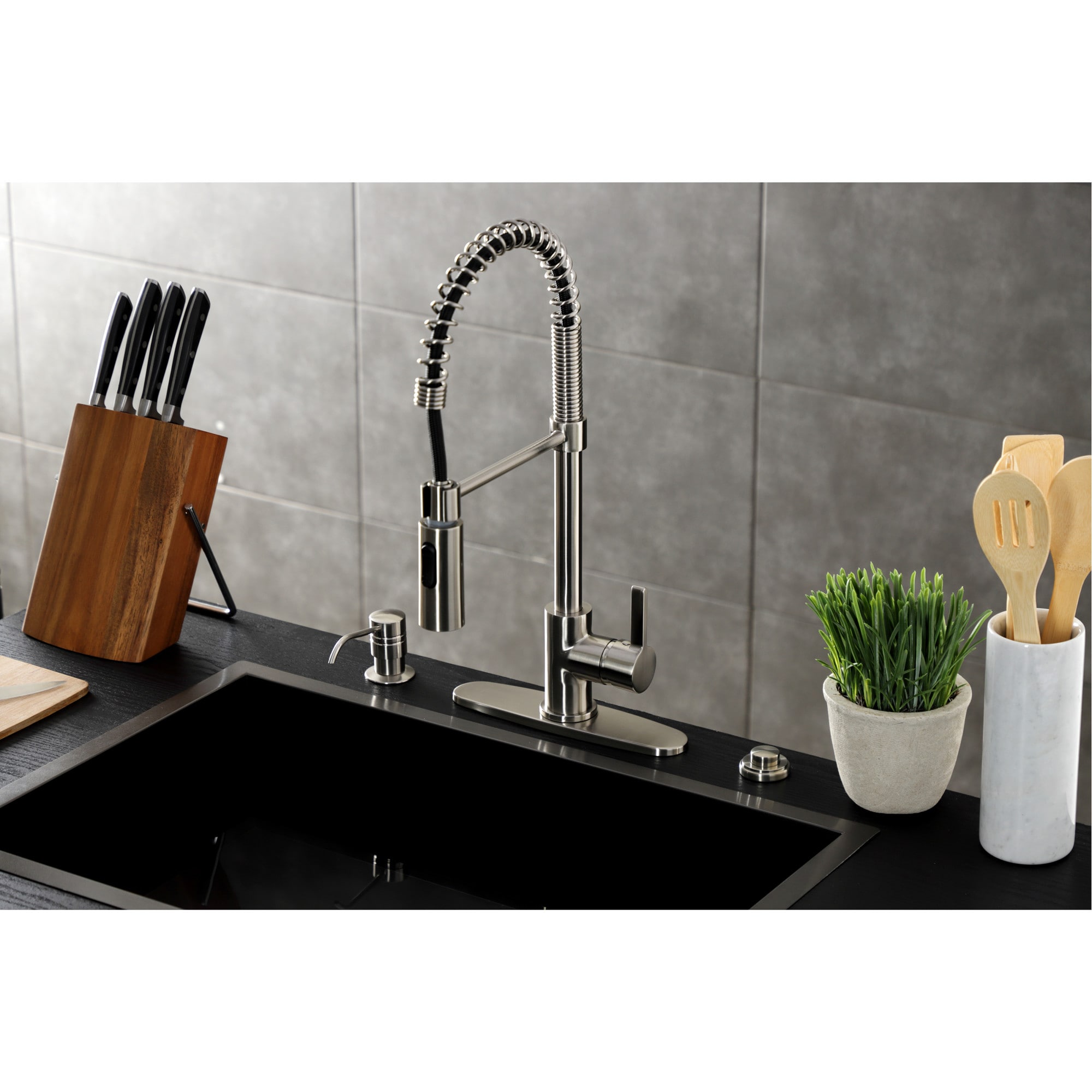 Kingston Brass ULS8778CTL Continental Brushed nickel Single Handle Deck-mount Pre-rinse Kitchen Faucet with Sprayer ( Deck Plate Included )