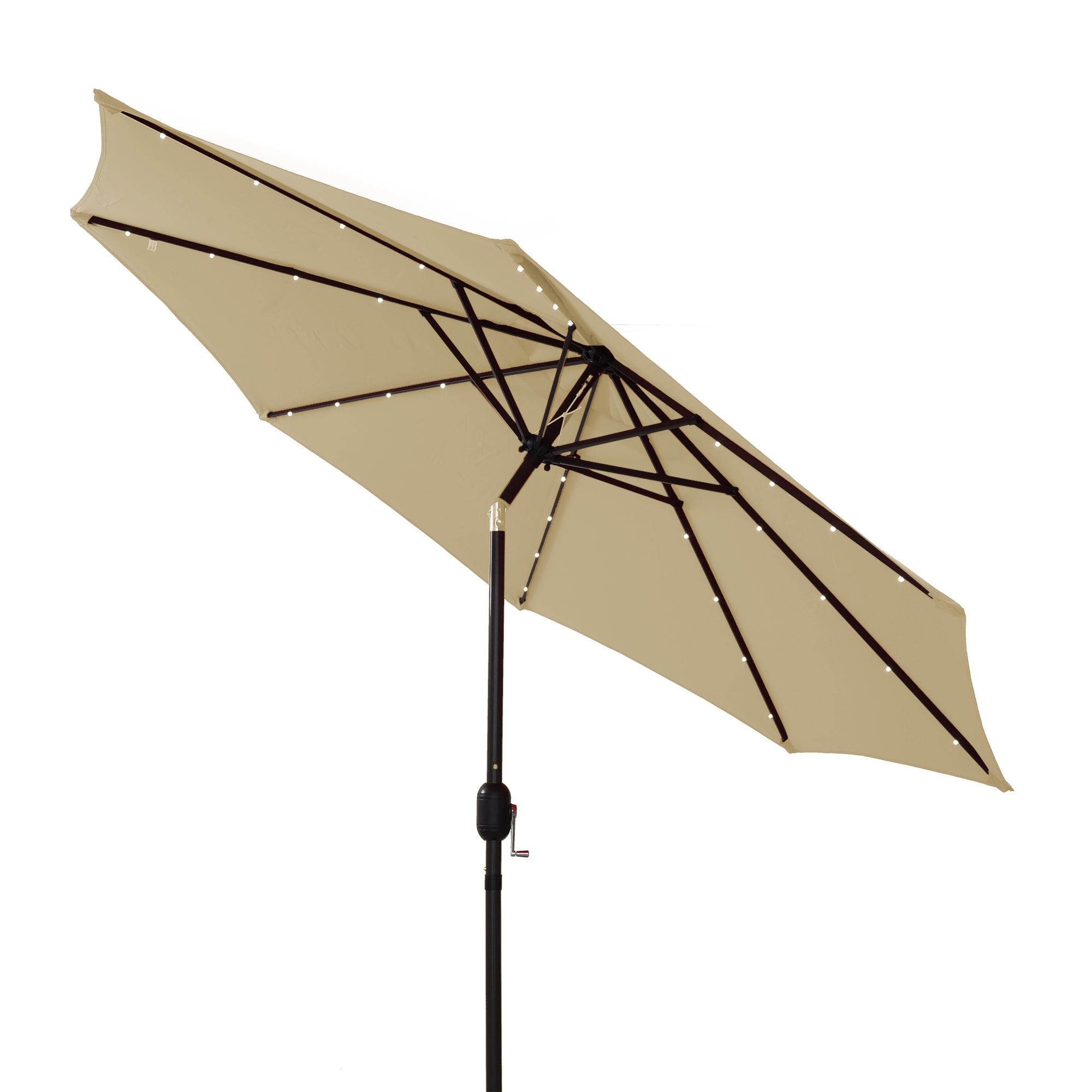 CASAINC CAFLAP-023 9-ft Aluminum Brown Crank Market Patio Umbrella with Lights