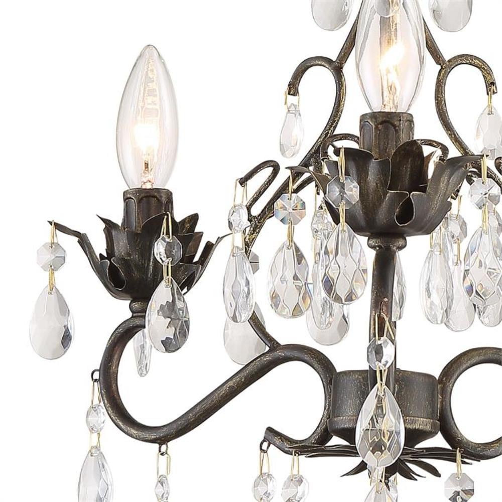 Elegant English Bronze Mini Chandelier with Clear Hand-Cut Crystals