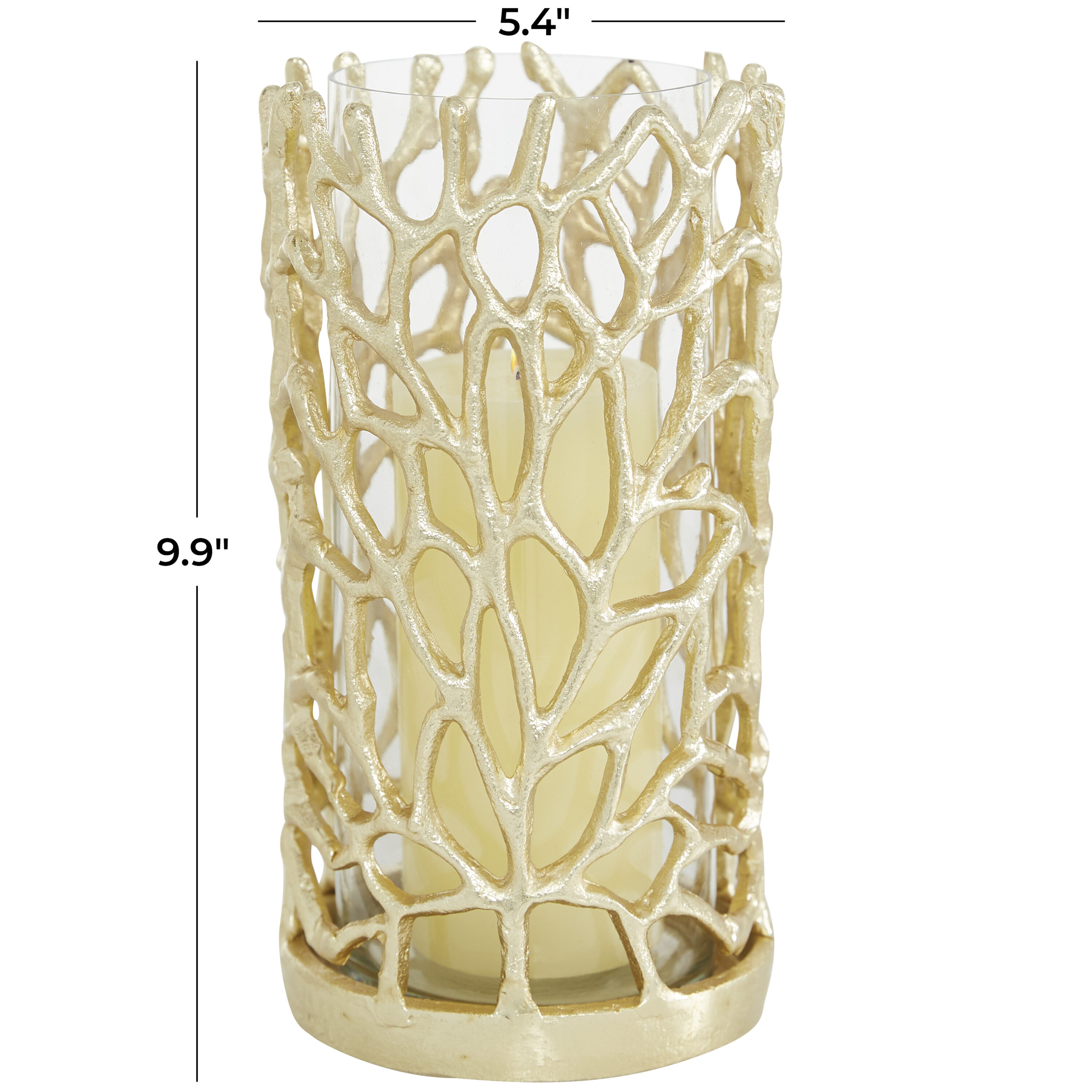 Gold Aluminum Coral Pattern Hurricane Candle Lantern