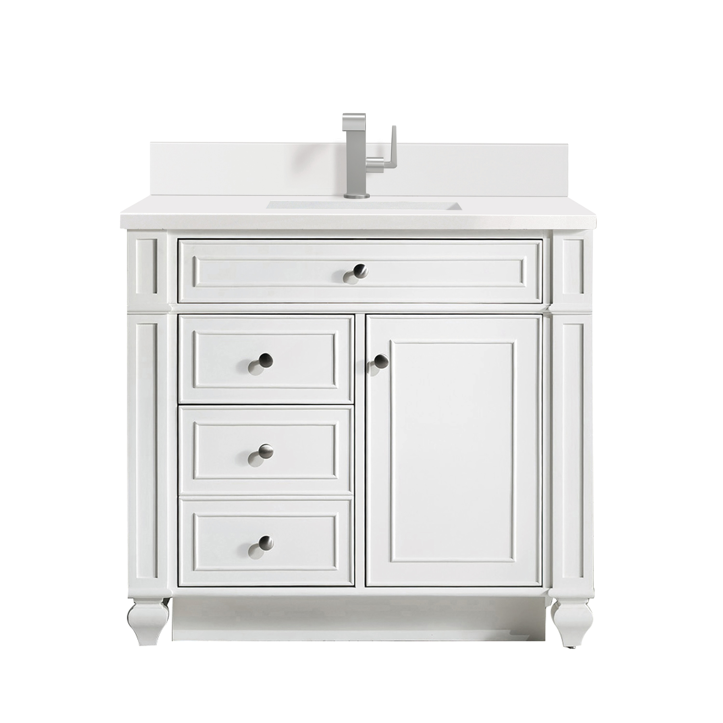 James Martin Vanities 157-V36-BW-1WZ Bristol 36-in Bright White Undermount Single Sink Bathroom Vanity with White Zeus Quartz Top