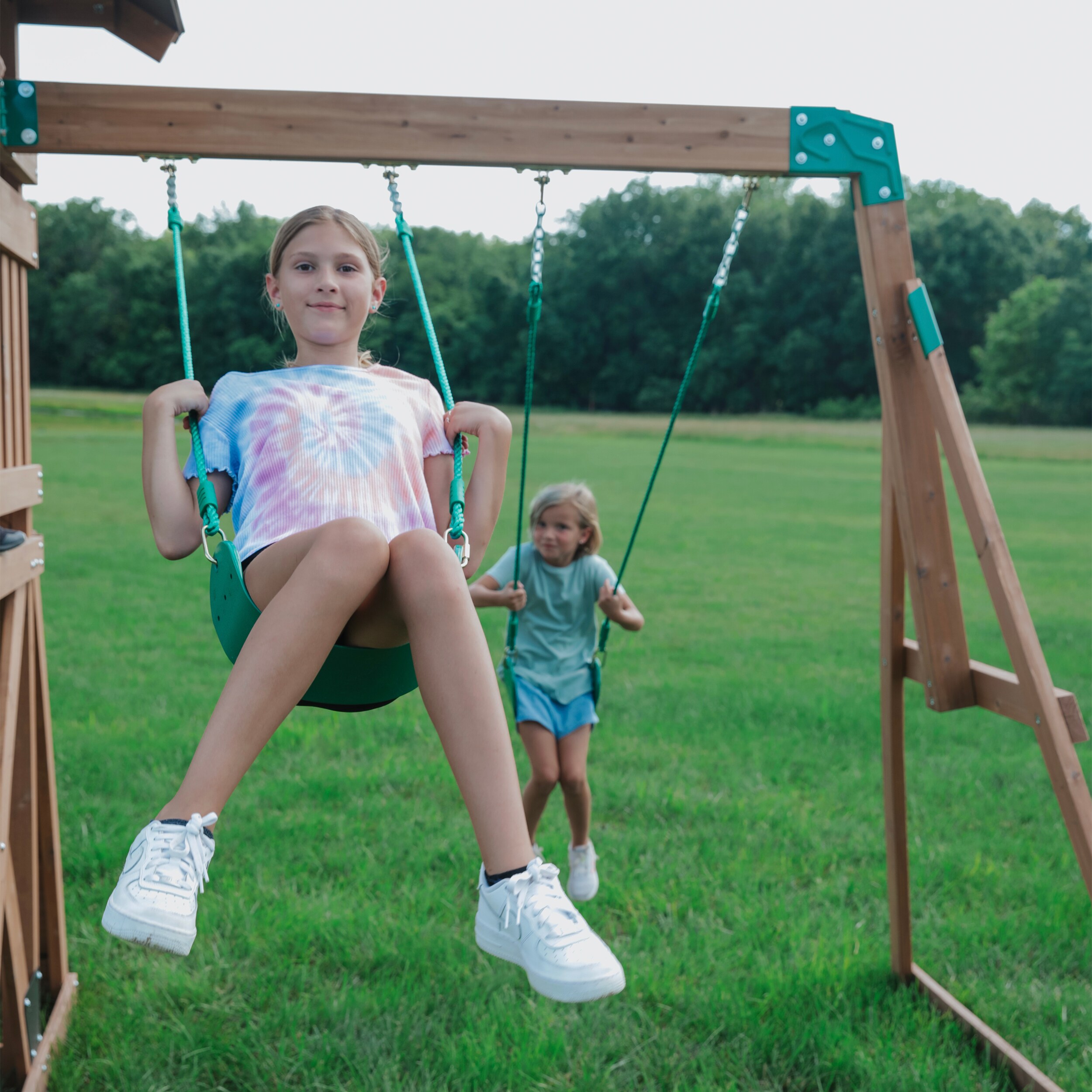 Cedar Wood Outdoor Swing Set with Slide and Fort
