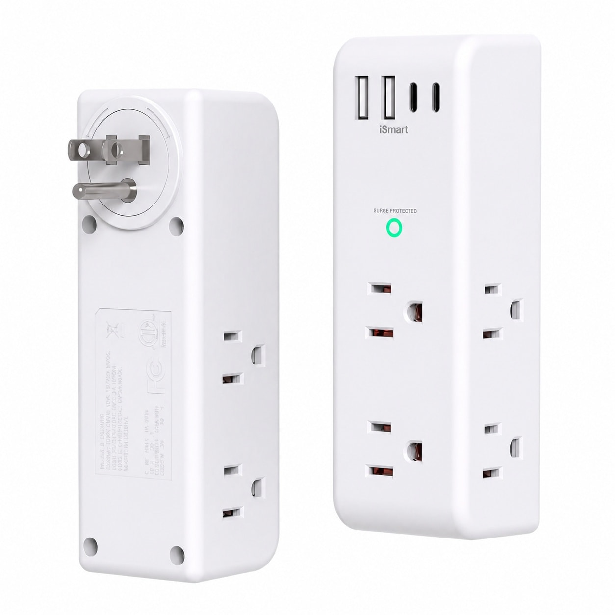 Phewnyzo Afoxsos Surge Protector Outlet Extender 6 AC Outlets 4 USB Ports 3 USB C 1800 Joules 3 Sided Swivel Power Strip Rotating Plug Wide Spaced