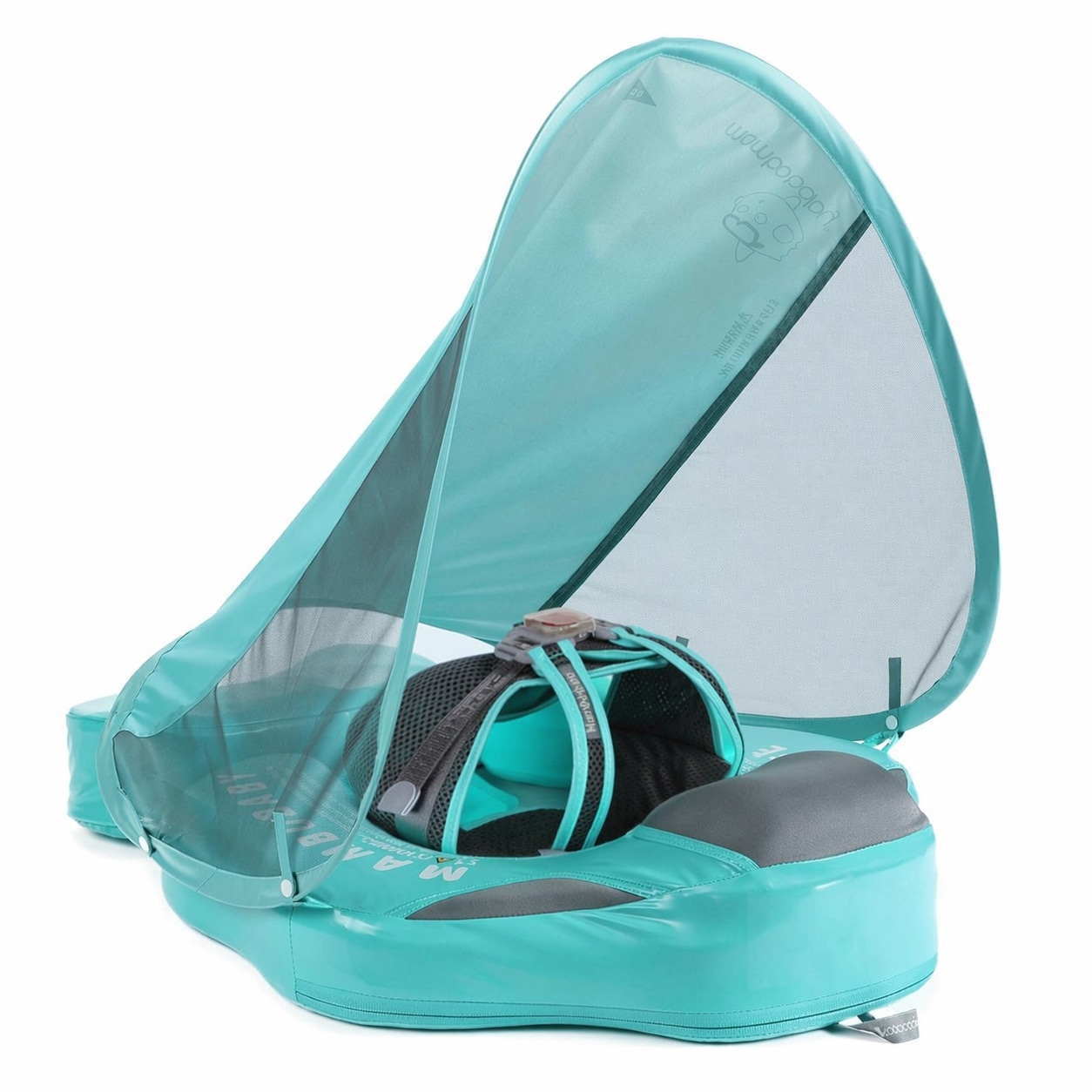 AKSCYZM  Infant Swim Float with Canopy Removable Tail Non Inflatable Waterproof Soft Material Adjustable Buckle Ages 3 to 24 Months 13 to 40 lbs