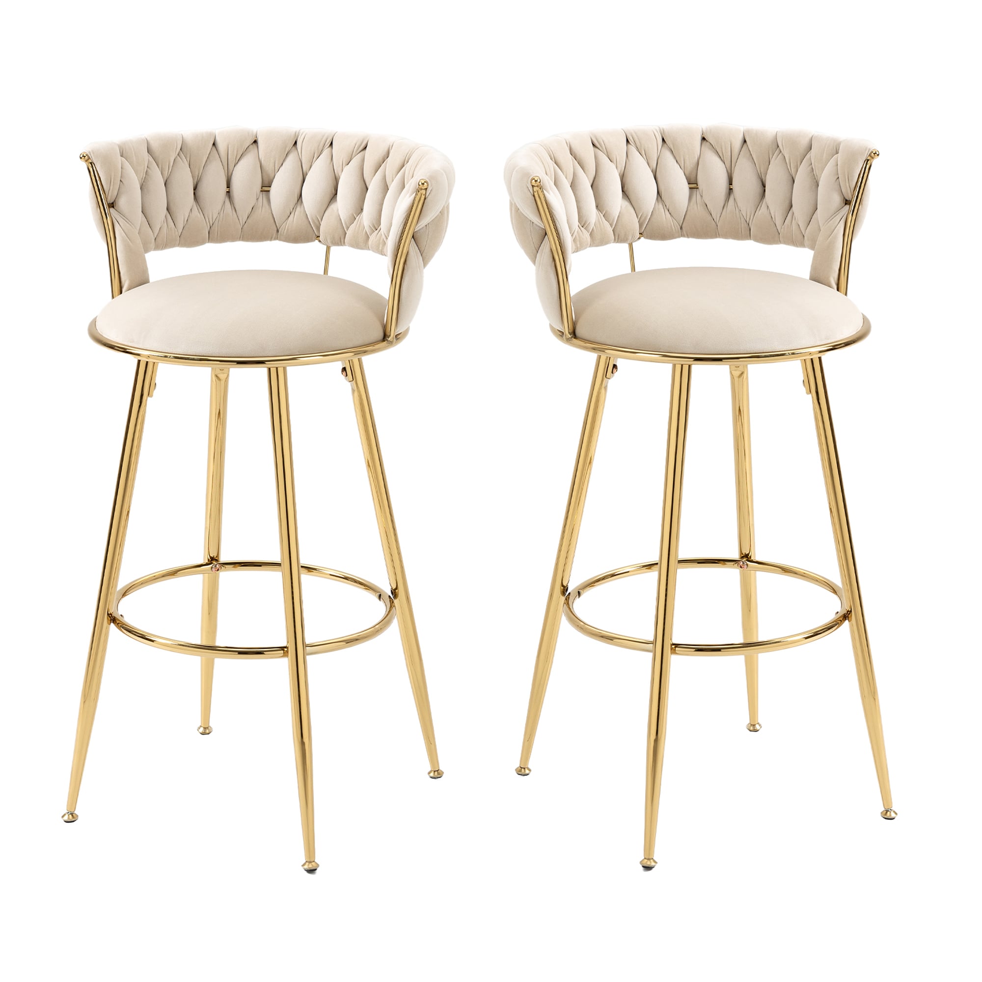 AHIOU HOME ATM-HFSN-9882IY Set of 2 Metal 27.95-in H Counter height (24-in to 27-in) Round Seat Upholstered Stackable Metal Back Bar Stool with Arms and Back