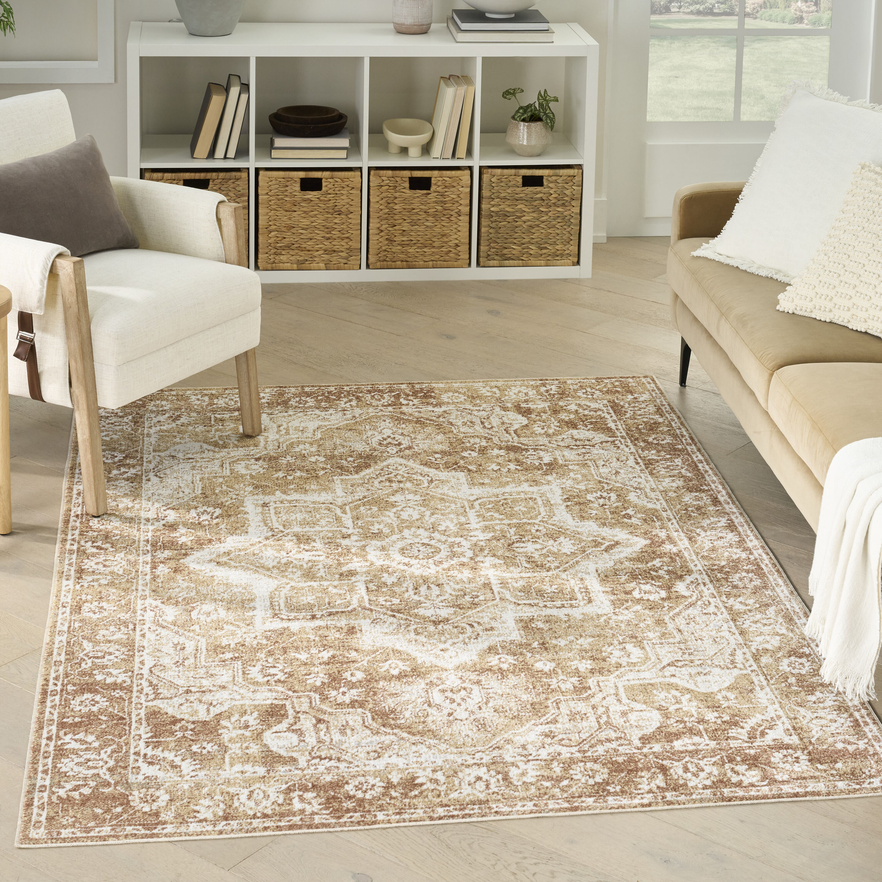 Nourison Home 841491133699 5 x 7 (ft) Loomed Polyester Rust Rectangular Indoor Distressed/Overdyed Bohemian/Eclectic Area rug