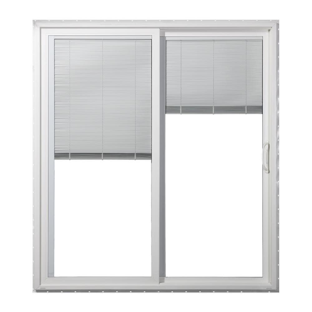 JELD-WEN 72-in x 80-in x 4-9/16-in Jamb Tempered Blinds Between The Glass White Vinyl Sliding Right-Hand Sliding Double Patio Door Screen Included -  LOWOLJWPREMTR6068RH