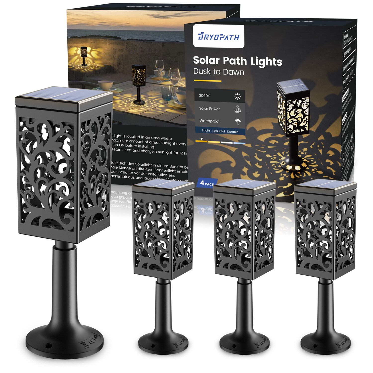 Black Low Voltage Solar Powered Integrated LED Pathway Light Pack