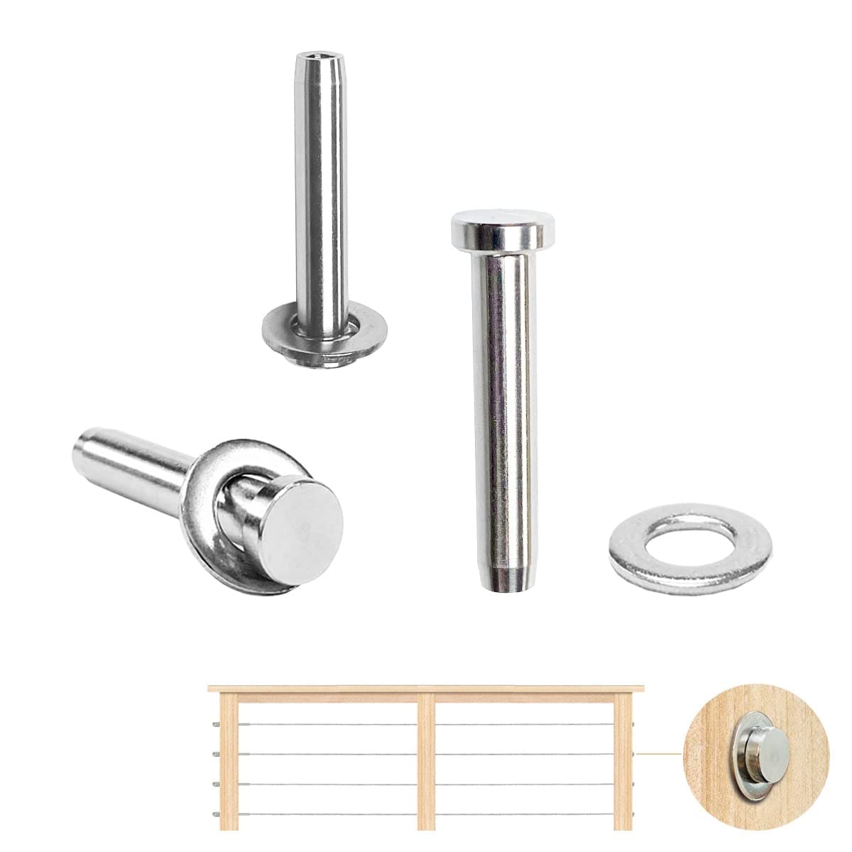 Phyfalip  Stainless Steel Hand Crimp Stemball Swages for One Eighth Inch Cable Railing Marine Grade Weather Proof Dead End 50 pack