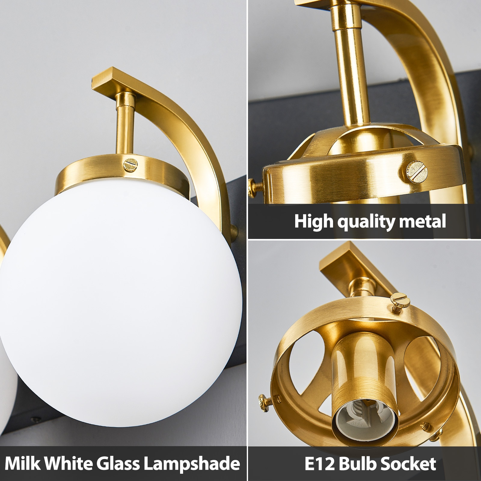 ZHLLMQ Modern 18.11 Inch 3 Light Sand Black Gold Finish Series Non ...