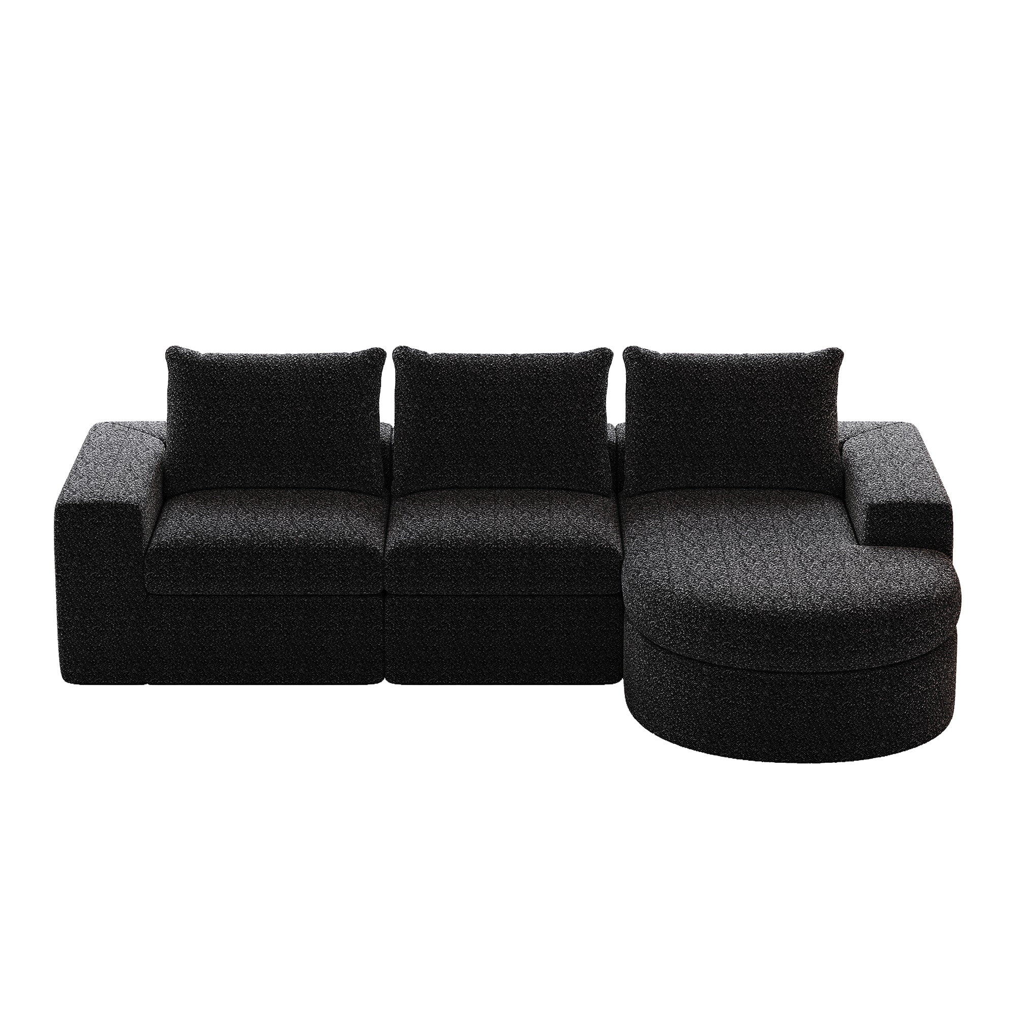Bybafun YC2400068 99-in W Modern Black Chenille 4-seater Sectional