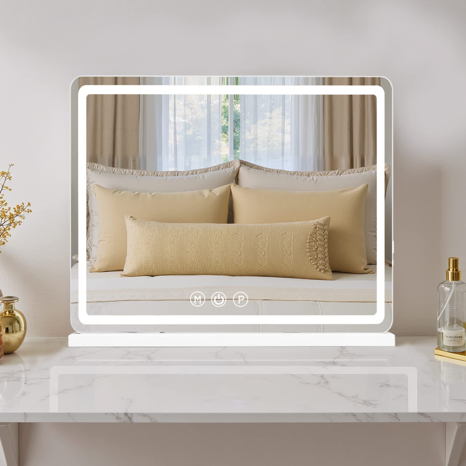 Atilioo 19 X 22 Inch LED Vanity Mirror with Lights Dimmable 3 Color Modes Makeup Mirror with Memory Function USB Charging Aluminum Frame Lighted Mirror for Desk or Bedroom #QA-DHZ-U1922-WT