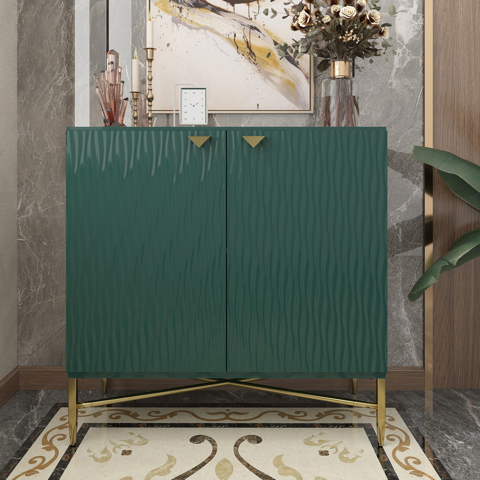 Clihome 15.75-in W x 32.87-in H Mdf Green Freestanding Utility Storage Cabinet