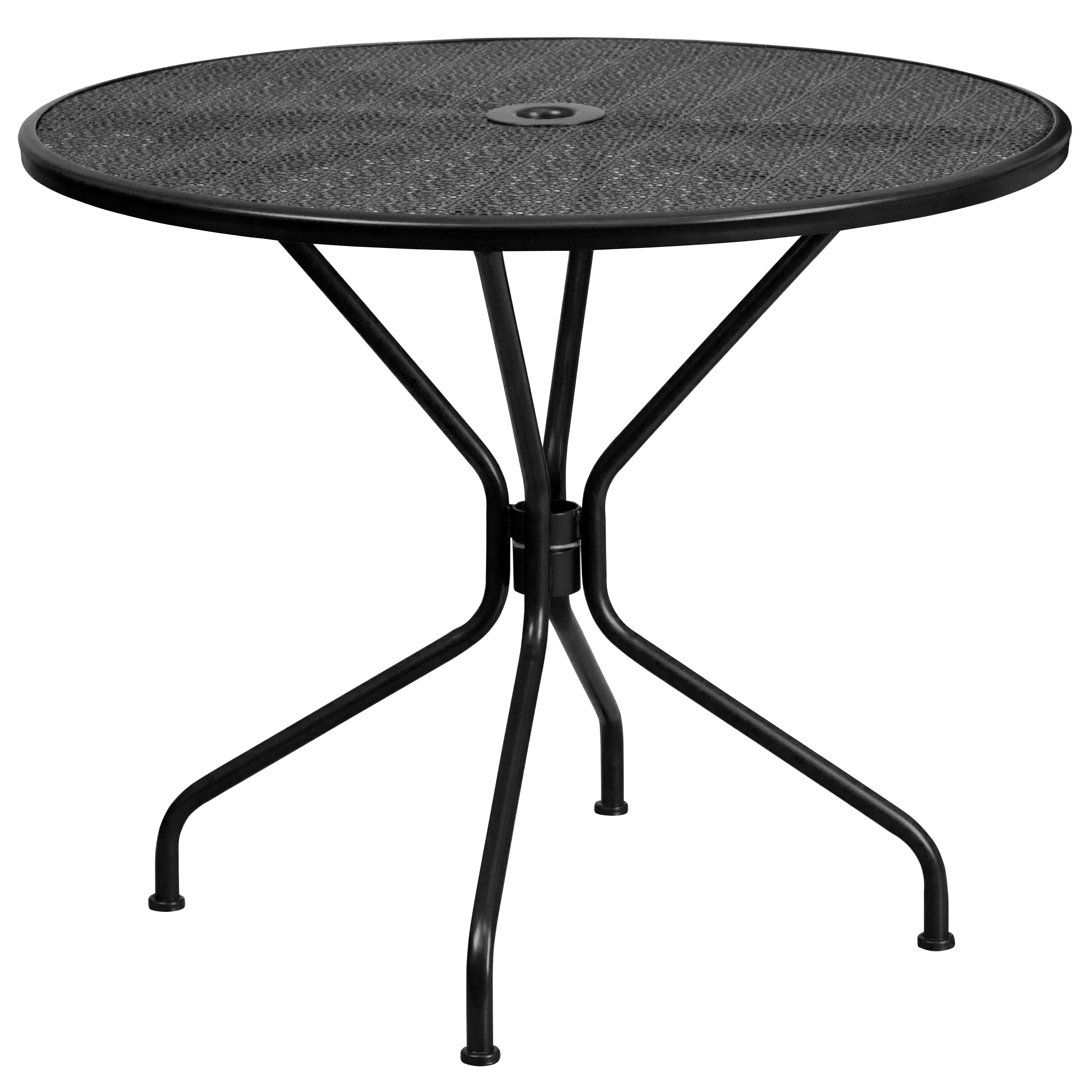 Black Steel Round Patio Dining Set with 4 Stackable Chairs
