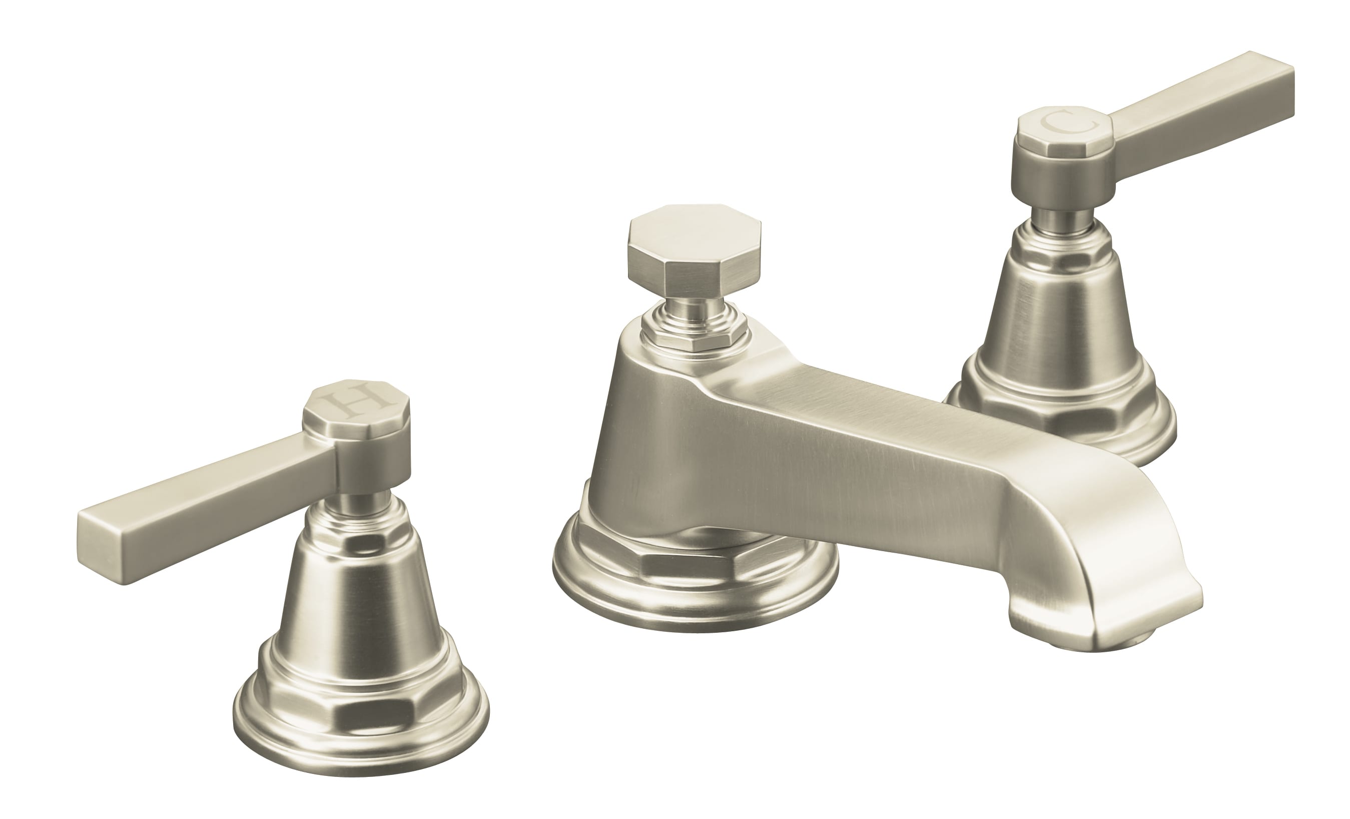 KOHLER 13132-4A-BN Pinstripe Vibrant Brushed Nickel Widespread 2-handle WaterSense Low-arc Commercial/Residential Handle Bathroom Sink Faucet with Drain with Deck Plate