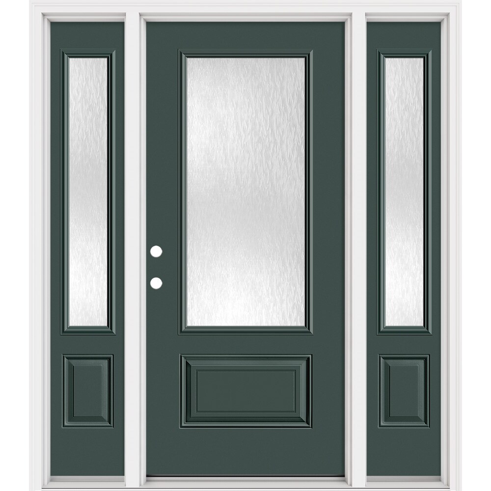 Masonite 321407 Steel Doors Series 64-in x 80-in x 4-9/16-in Steel 3/4 lite Right-hand inswing Evergreen Painted Prehung Front Door with Sidelights with Brickmould Insulating core