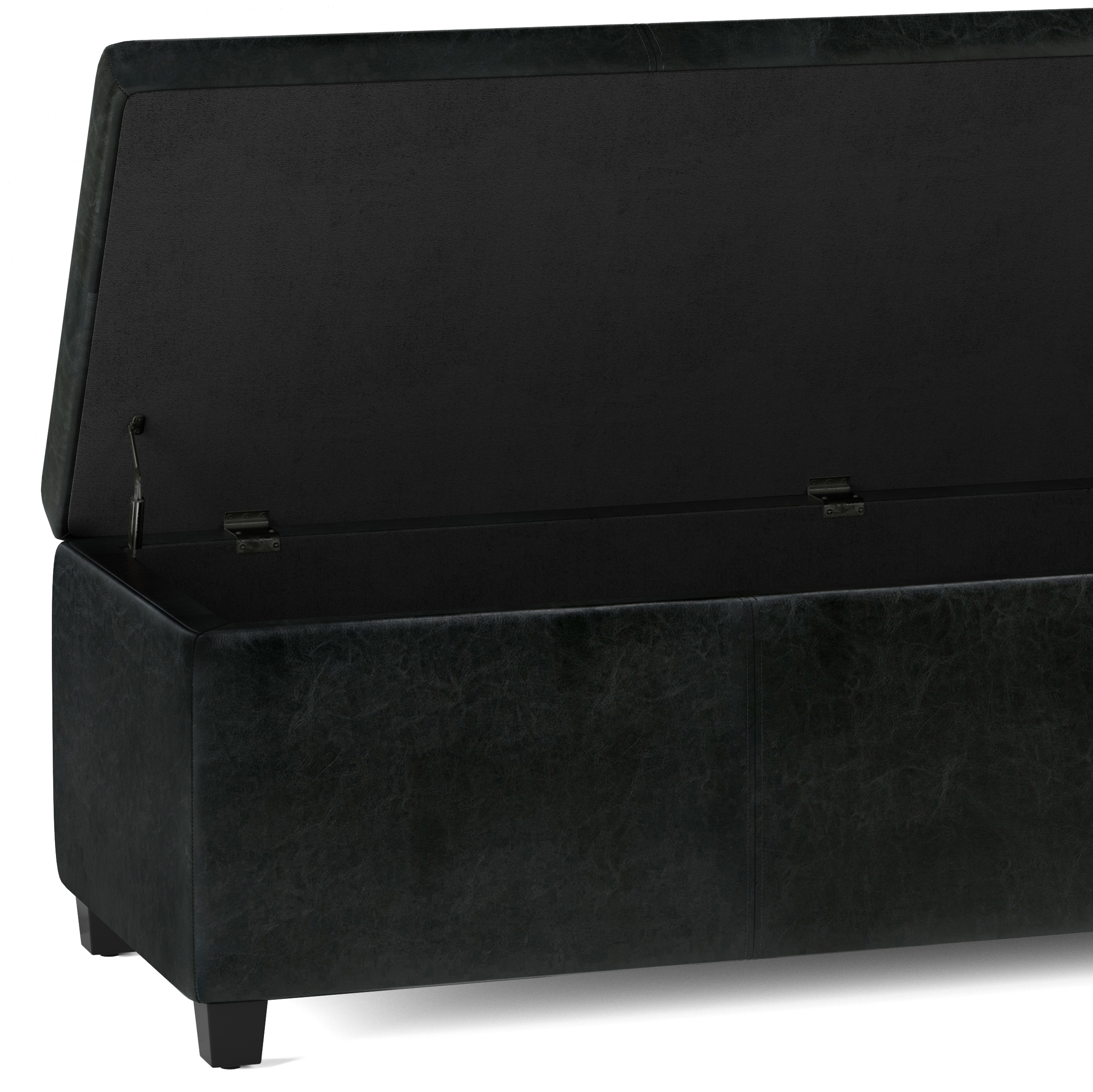 Midnight Black Faux Leather Extra Large Storage Ottoman Bench