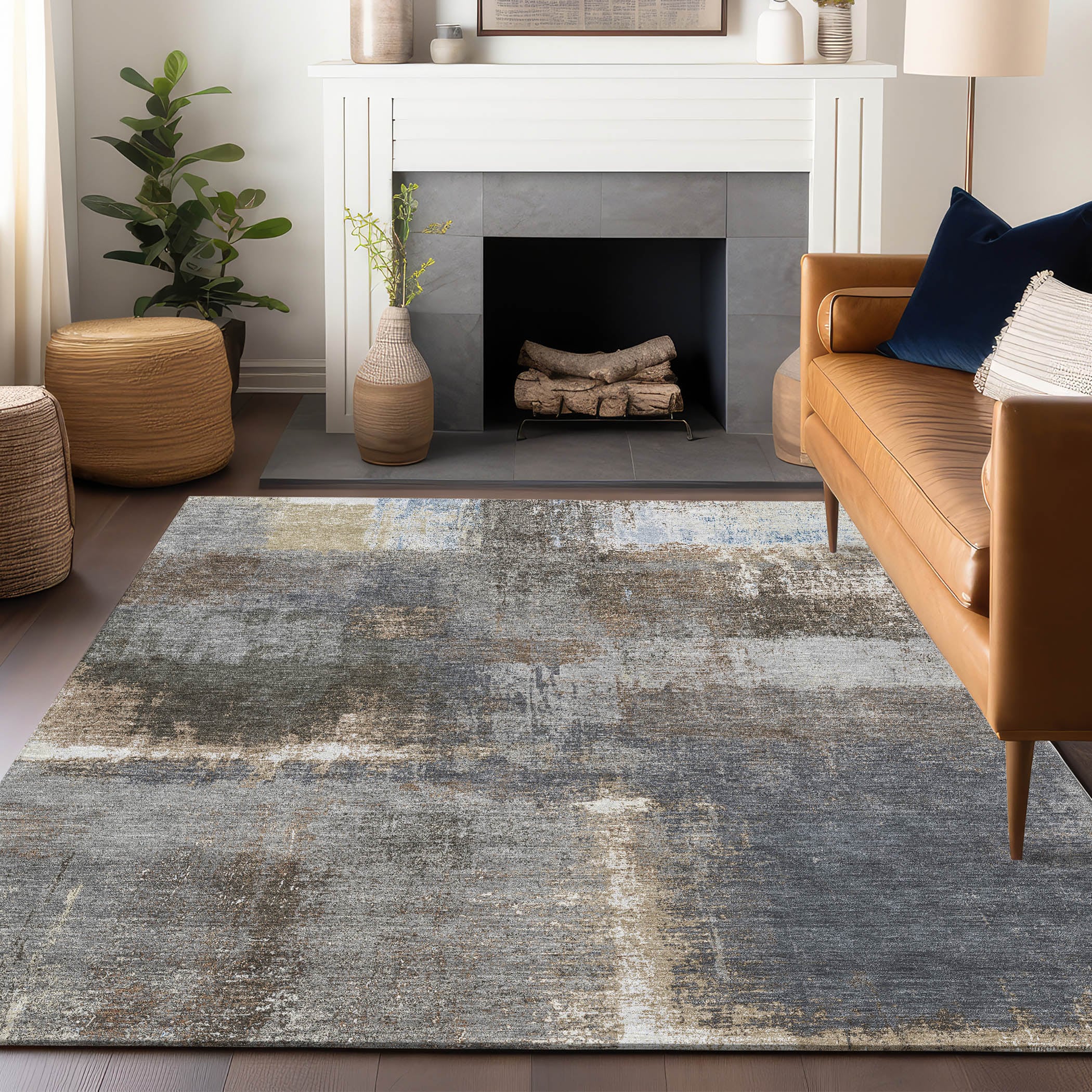 Addison Rugs ACN1355KH3X5 Chantille ACN1355KH 3 x 5 (ft) Polyester Khaki Rectangular Indoor/Outdoor Geometric Machine washable Area rug