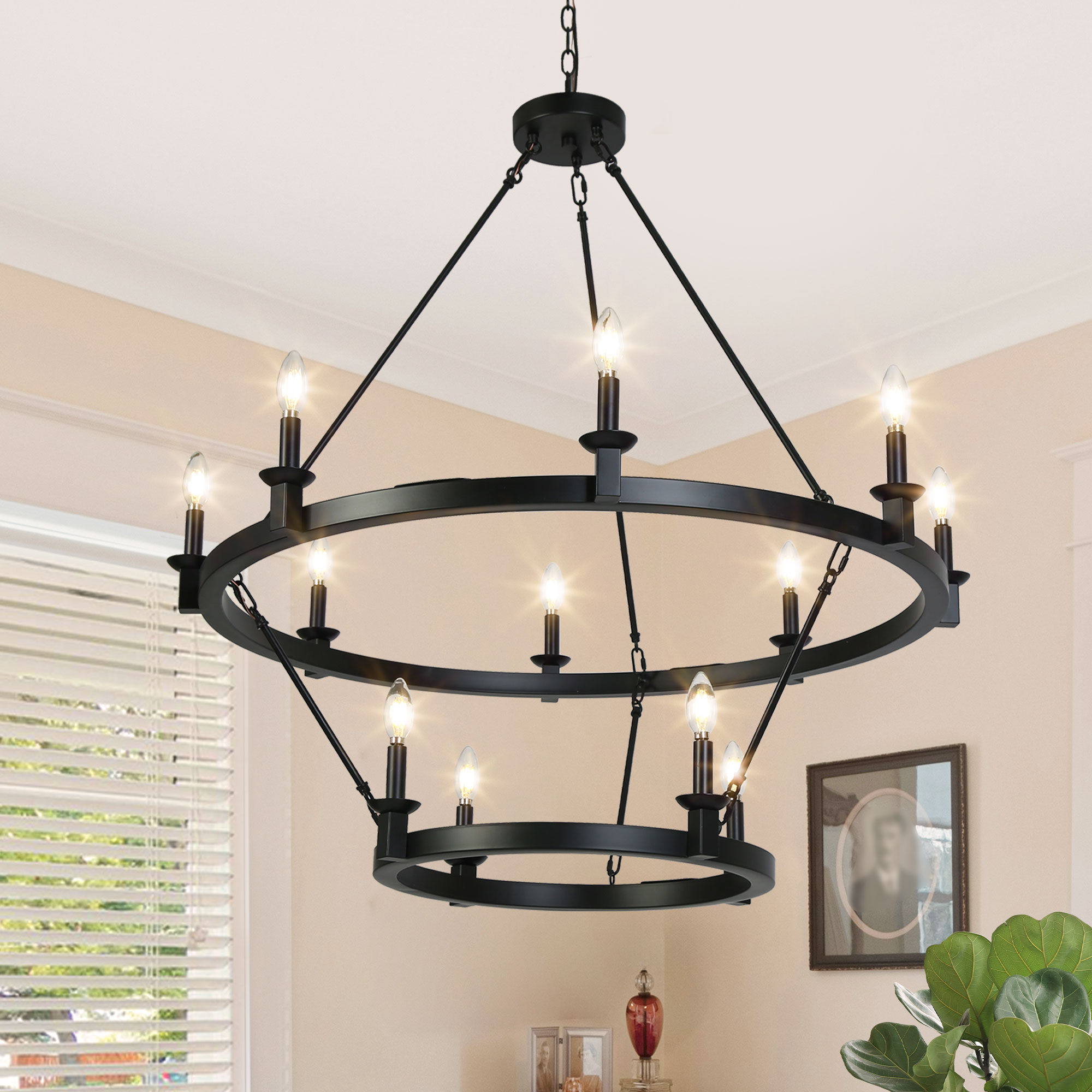LNC LJZIZZQ5407D9C Bohonicist 12 -Light Matte Black Farmhouse Bare bulb For Use in Bedrooms, Dining Rooms, Foyers, Kitchens, Living Rooms Chandelier