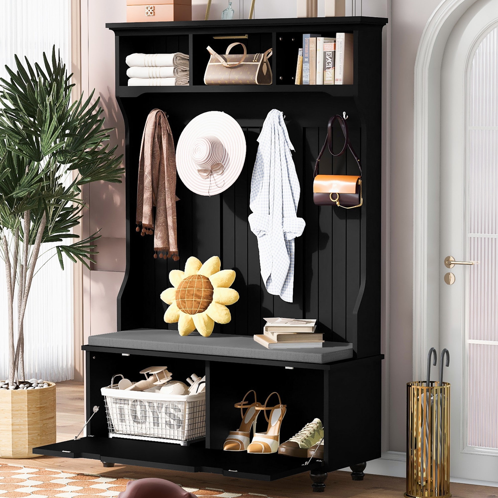 Yiekholo LL-1455AAB Casual 47.2-Inches Black Wood Hall Tree