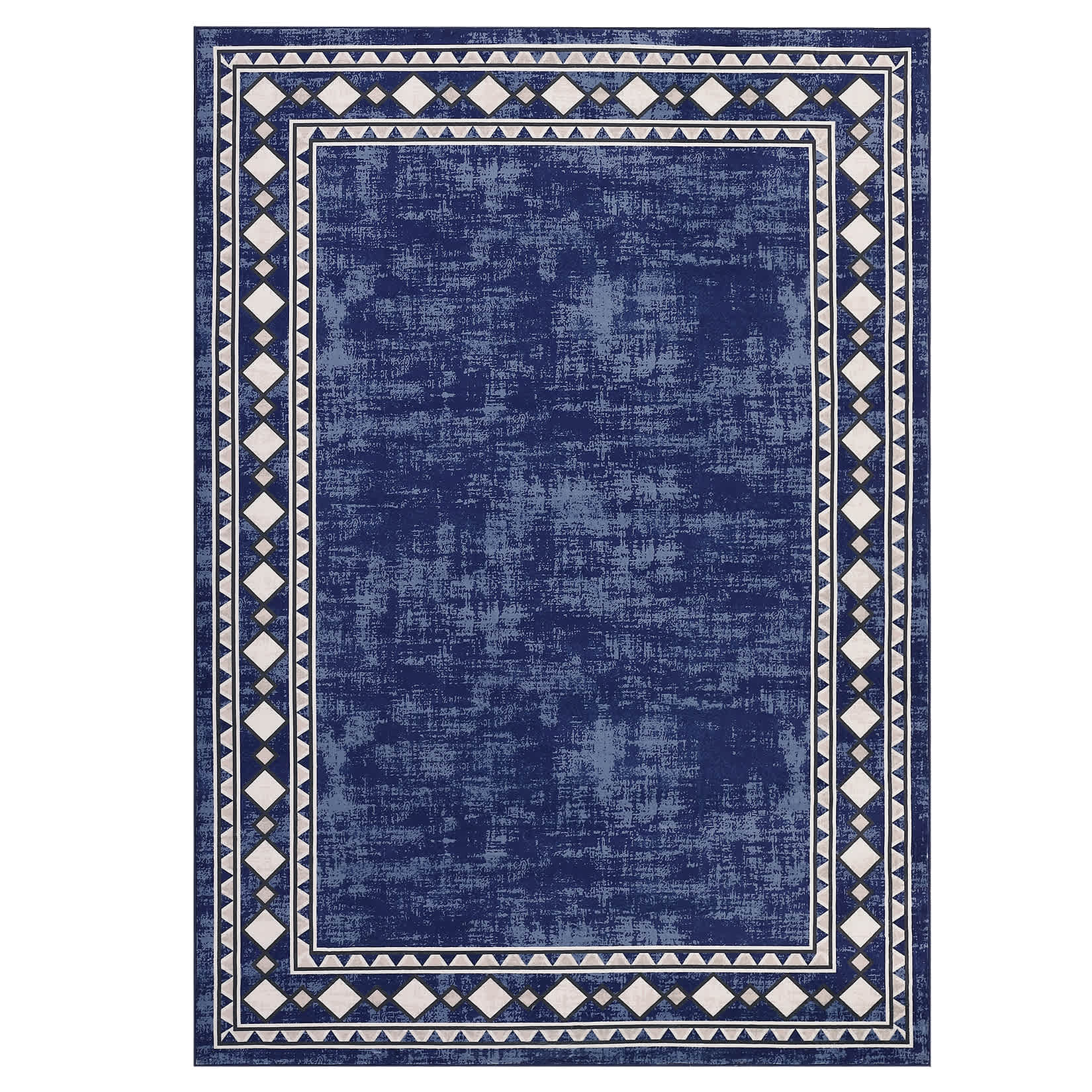 Qeetex SUNNY-PHO-16N7FC6S 4 x 6 ft Polyester Blue Rectangular Living Room Bedroom Dining Room Geometric Bordered Modern Machine Washable Area Rug
