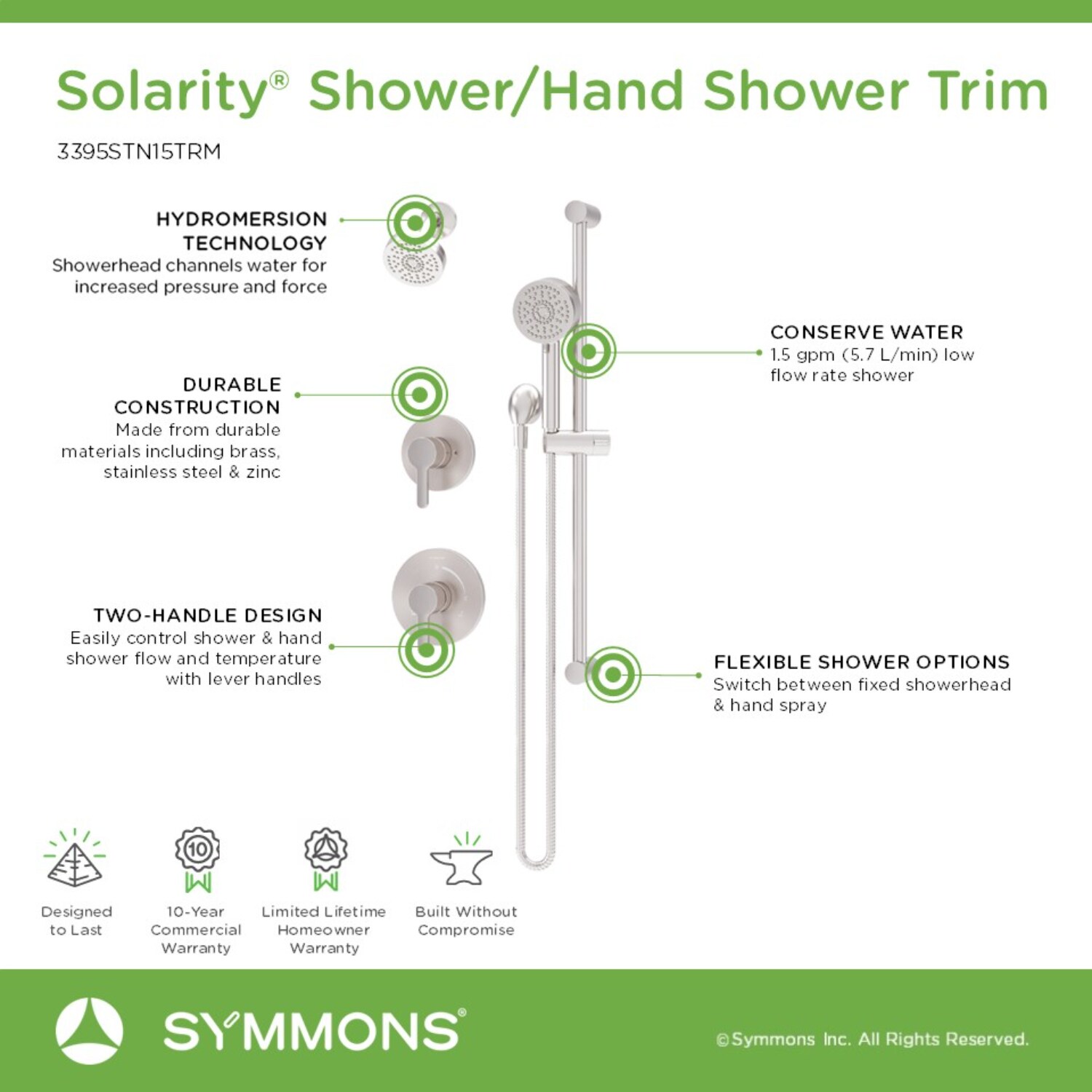 Symmons 3395STN15TRM Showerhead-Bar-Panels - View #3