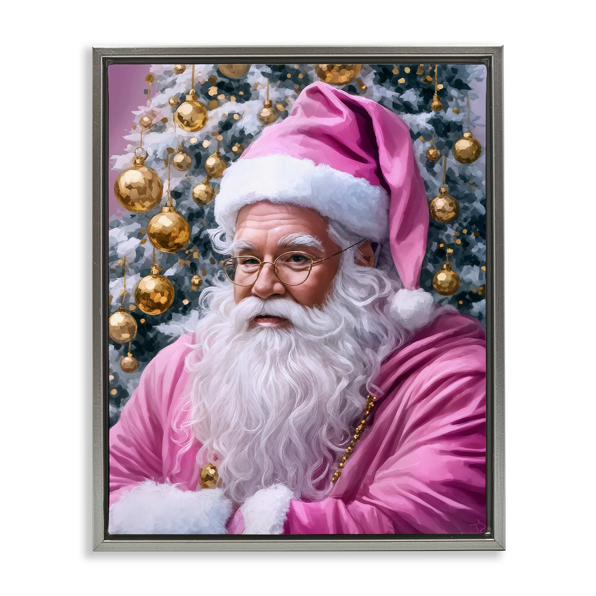 Stupell Industries BT-367-FFL-24X30 Traditional Santa in Pink Gray Framed Floater Canvas Wall Art By Tabz Jones 25 x 31