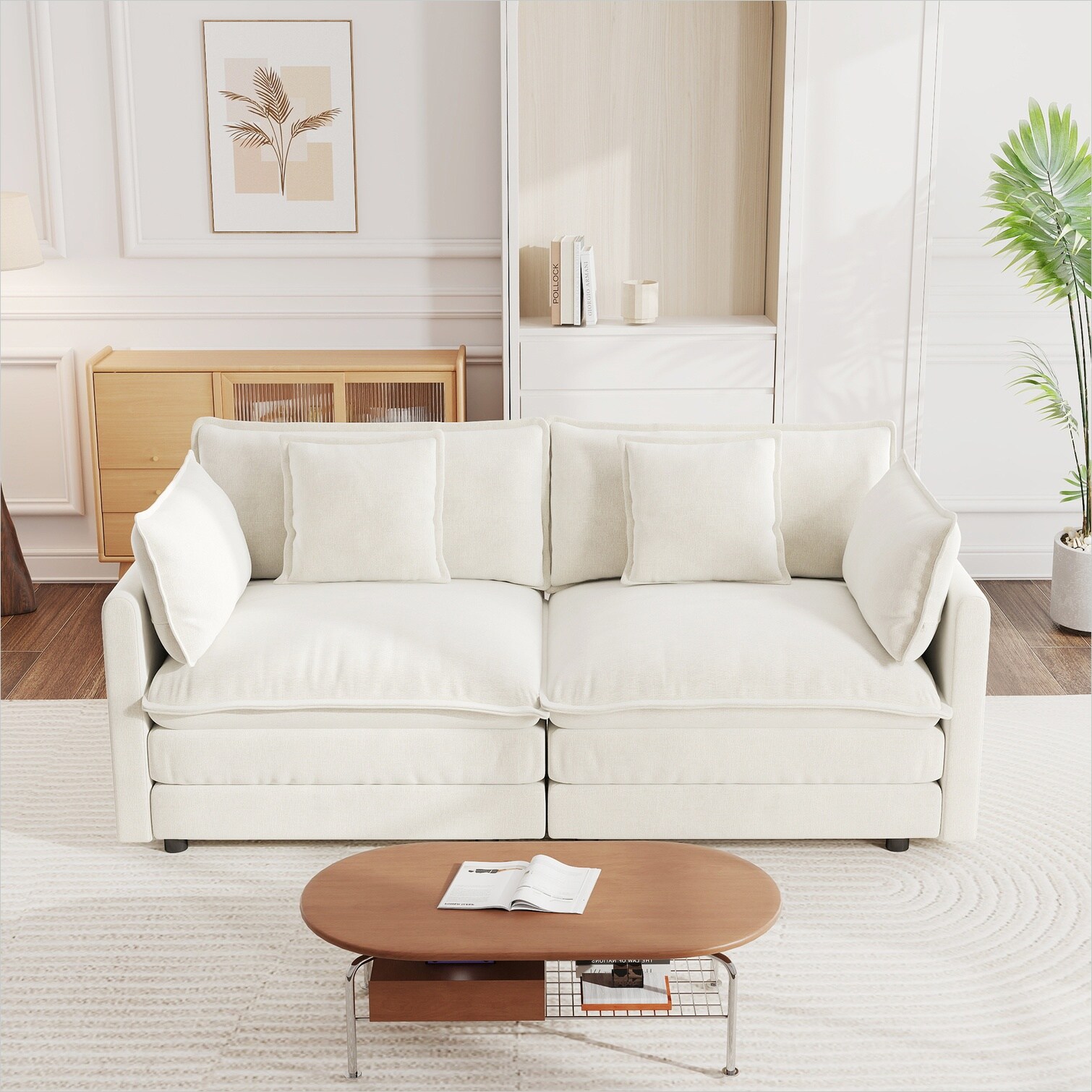 Naturefalls Modern Snow White Chenille Loveseat Upholstered Large Deep ...
