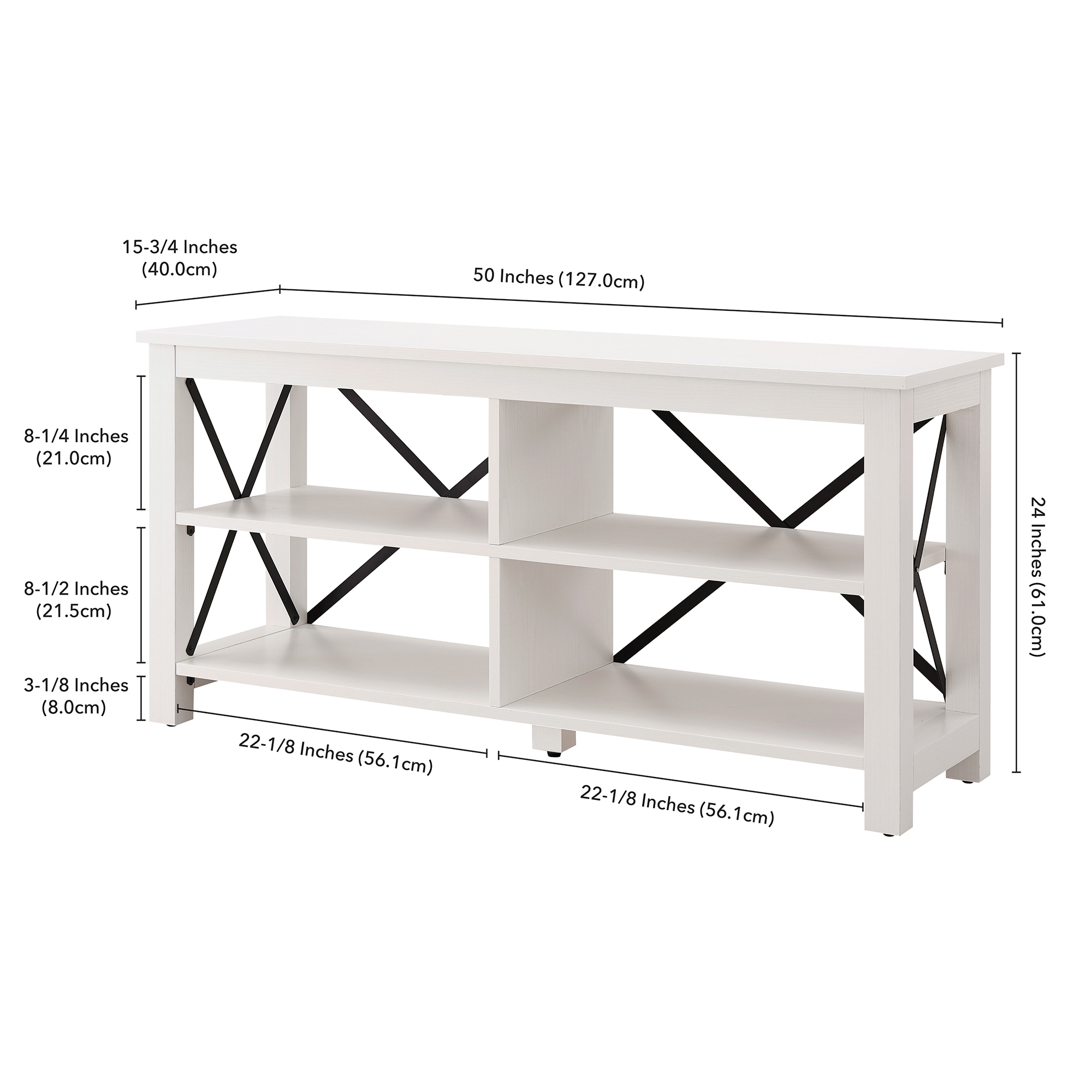 Sawyer Modern Farmhouse 55" White TV Stand with X-Shaped Accents
