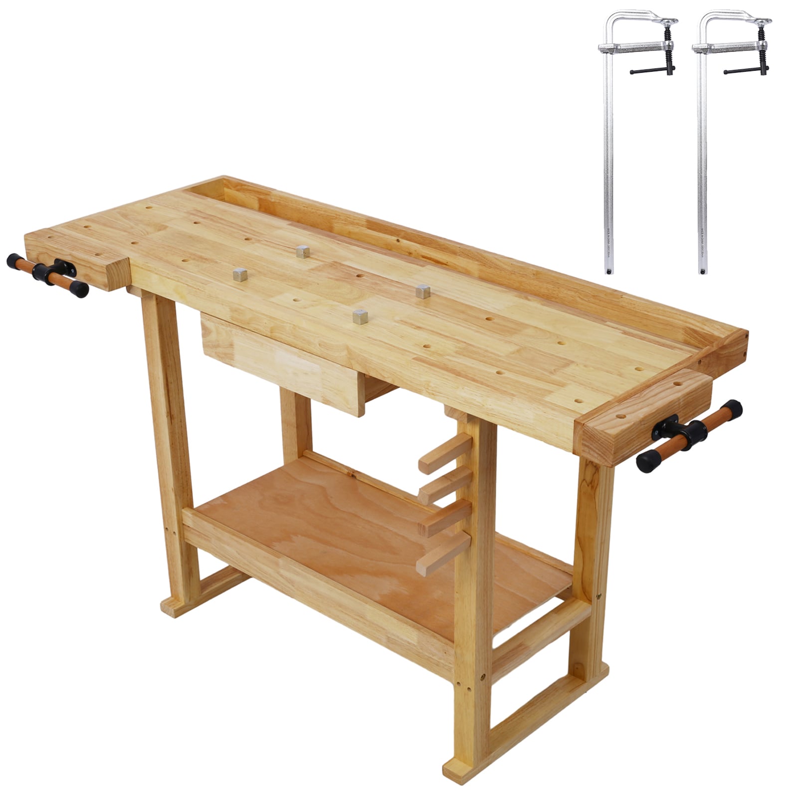 Tatayosi 55-Inch Wood Workbench - Wooden Workbench for Garage Workshop and Home with Bar Clamps Set 20 inch x 4-3/4 inch Throat Pack of 2 #JLS00103