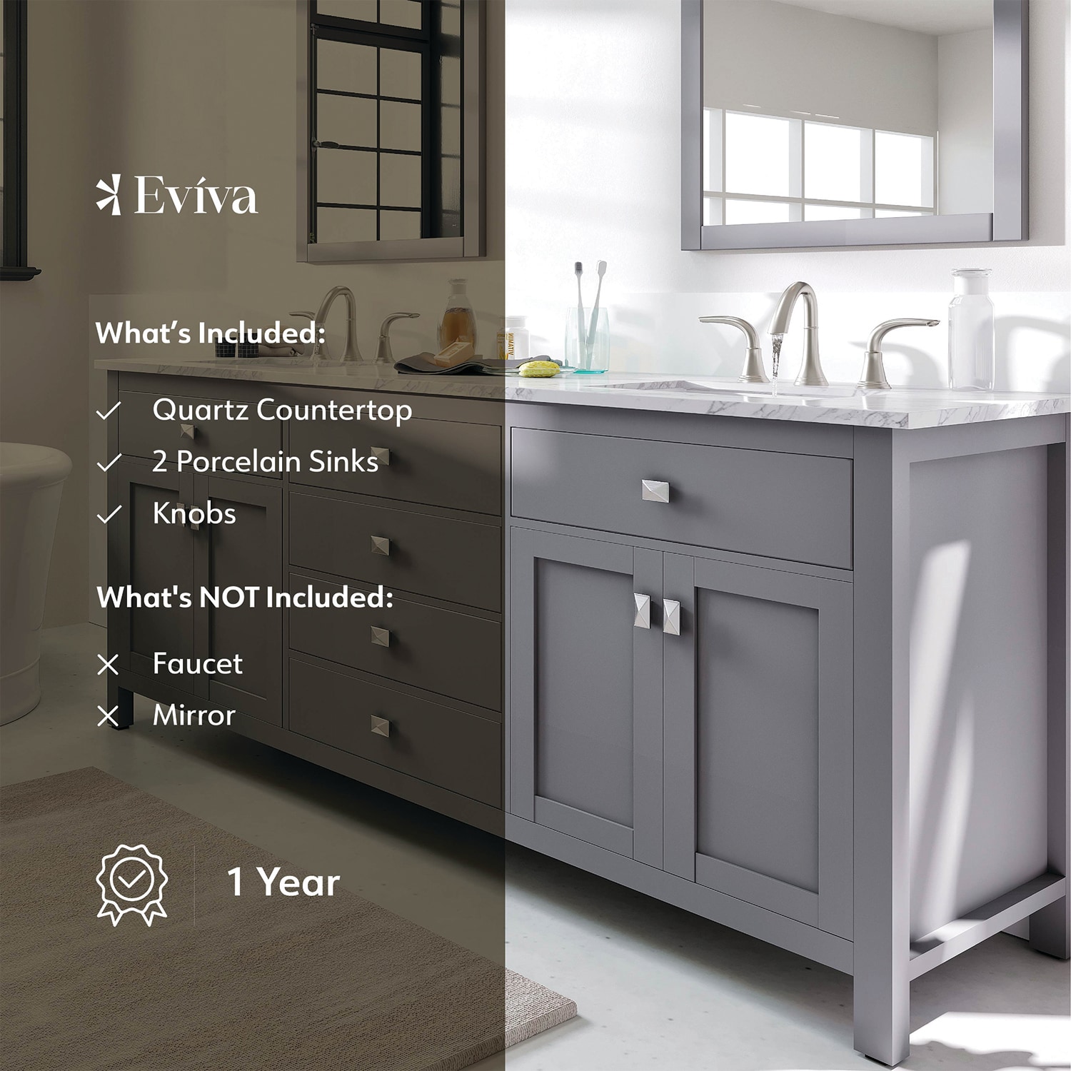 Artemis 60" Gray Double Sink Vanity with Carrara Top