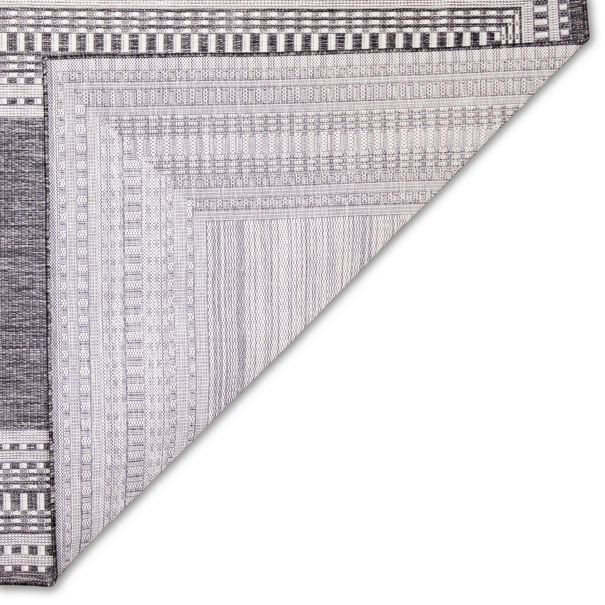 Charcoal Etched Border Flat Woven Synthetic Area Rug