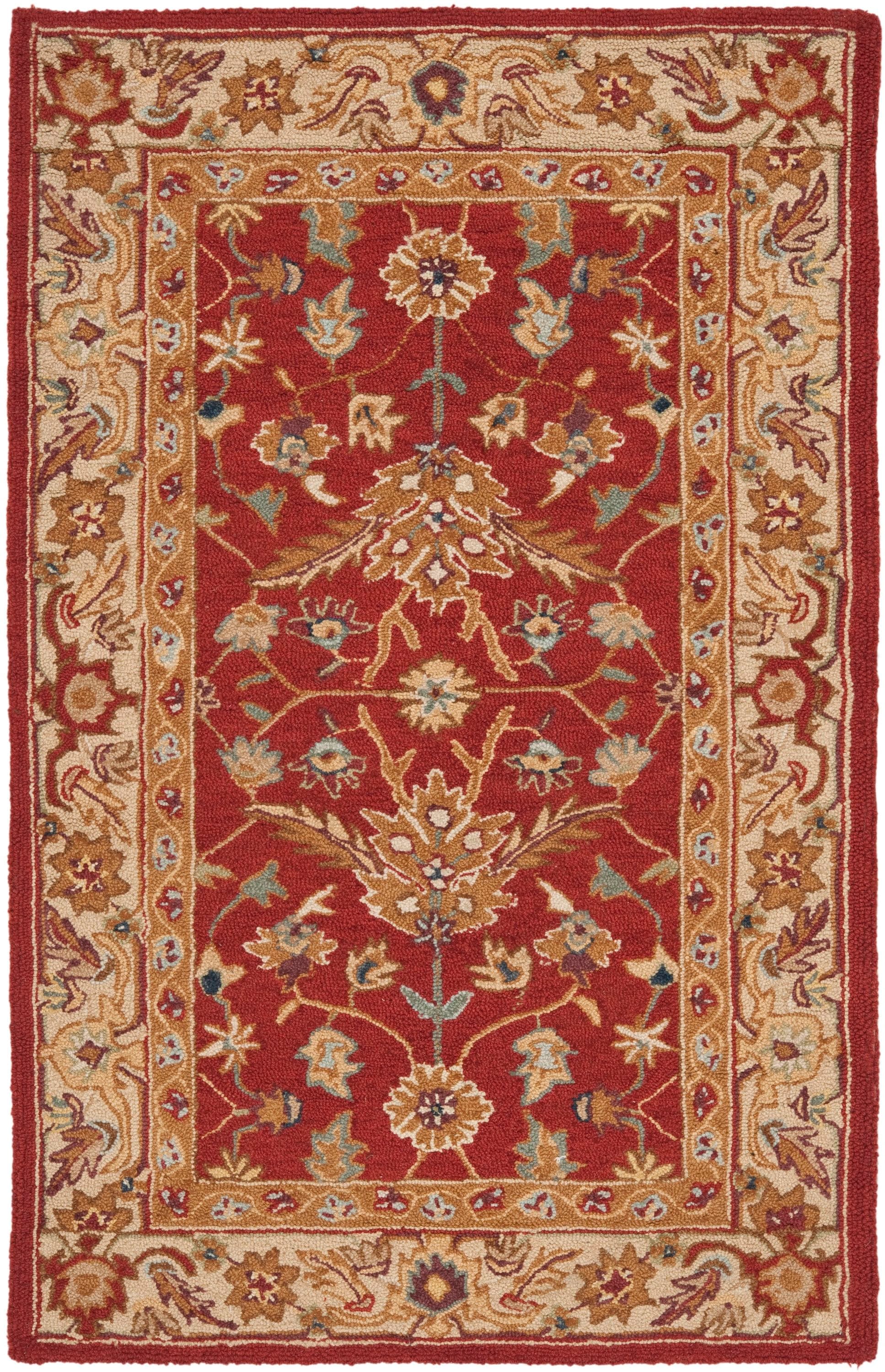 Safavieh HK751A-4 Chelsea Nottingham 4 x 6 (ft) Tufted Wool Red/Ivory Rectangular Indoor Floral/Botanical Oriental Area rug